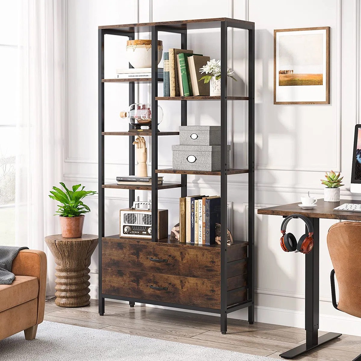 Shelf with 2 Drawers – Dark Brown & Black - photo 2