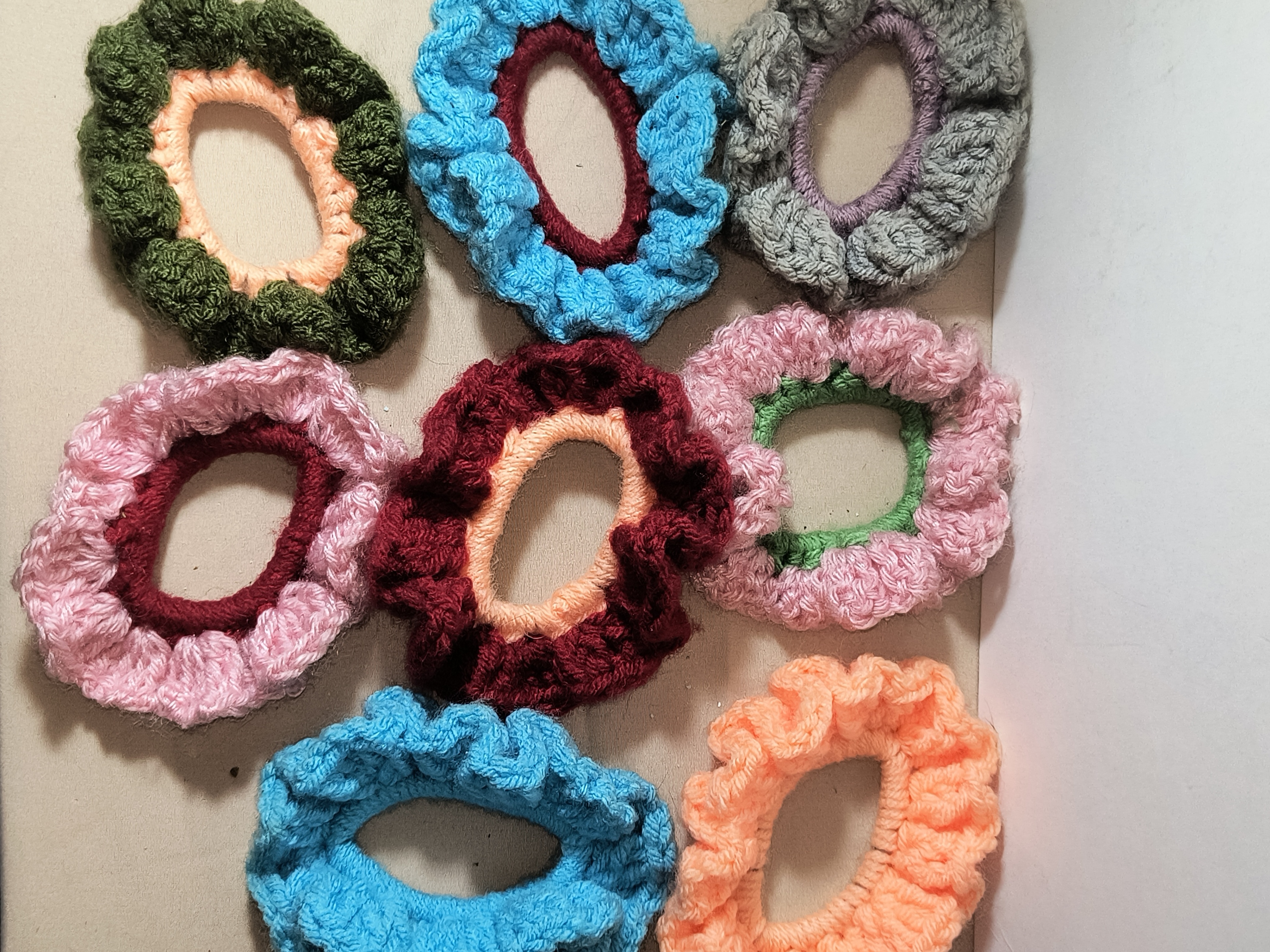 Handcrafted Crochet Hair Scrunchies Lot: 8-Piece Colorful Set! - photo 2