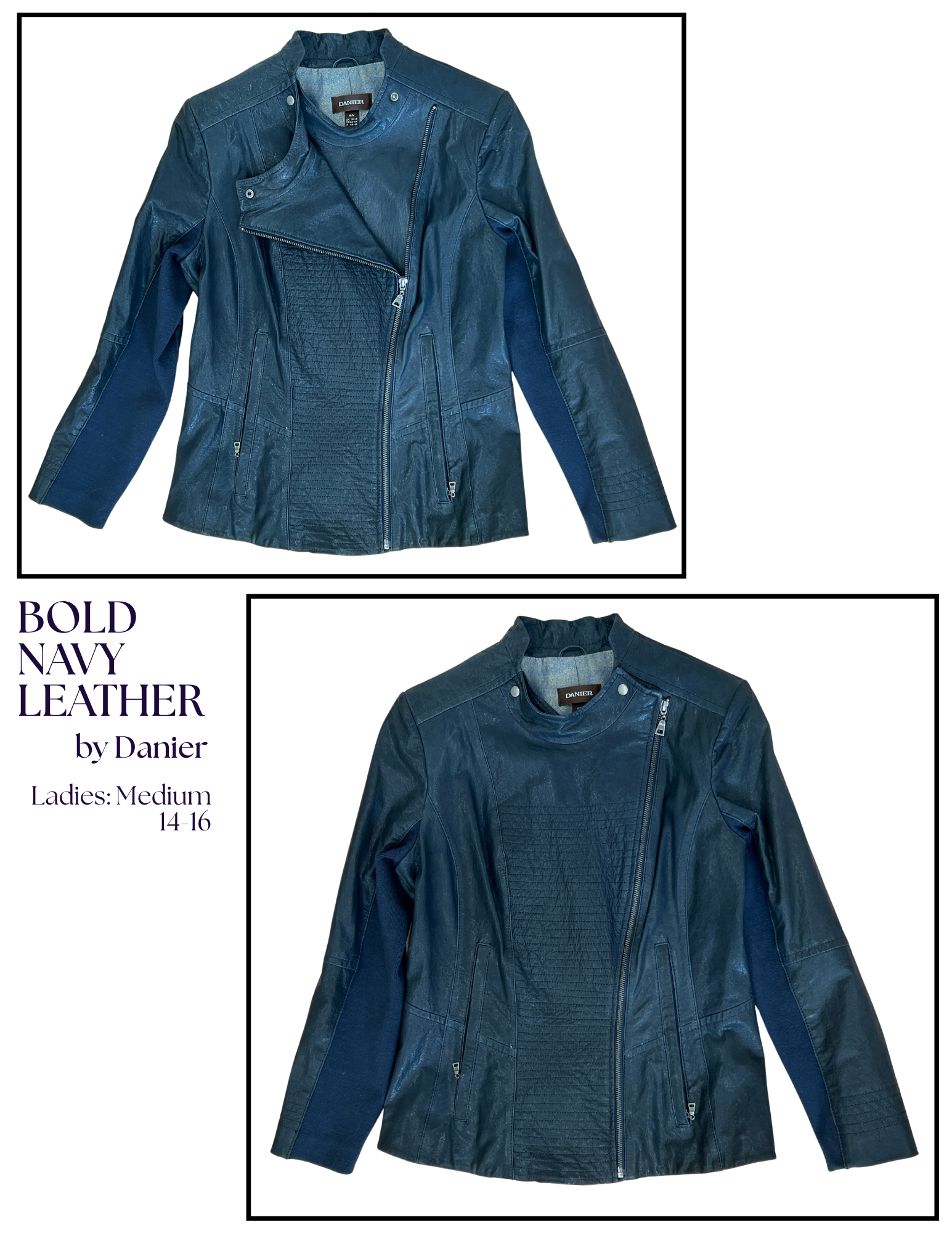 Danier Navy Leather Women's Jacket - Size M - photo 3