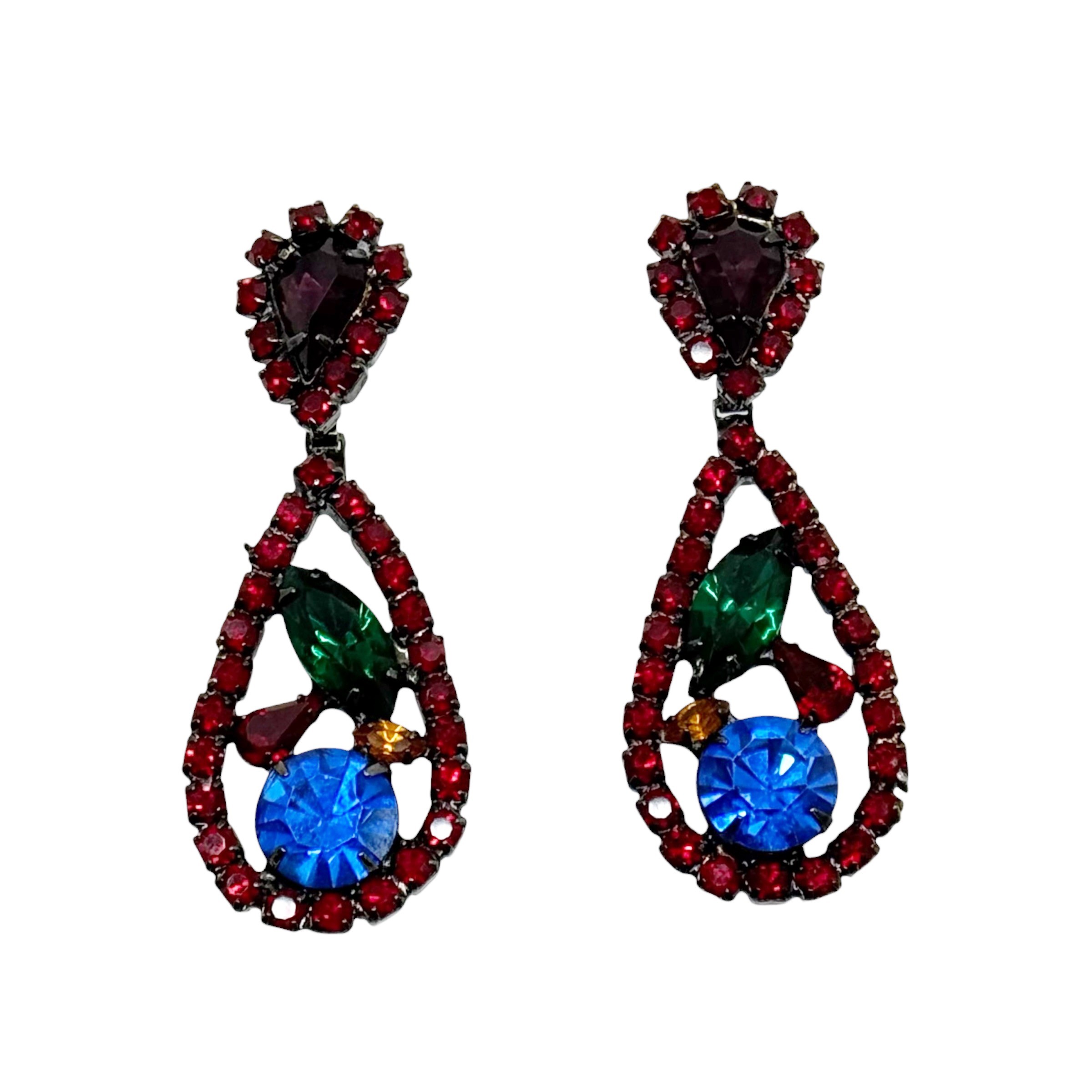 Vintage Black tone rhinestone drop earrings - photo 2