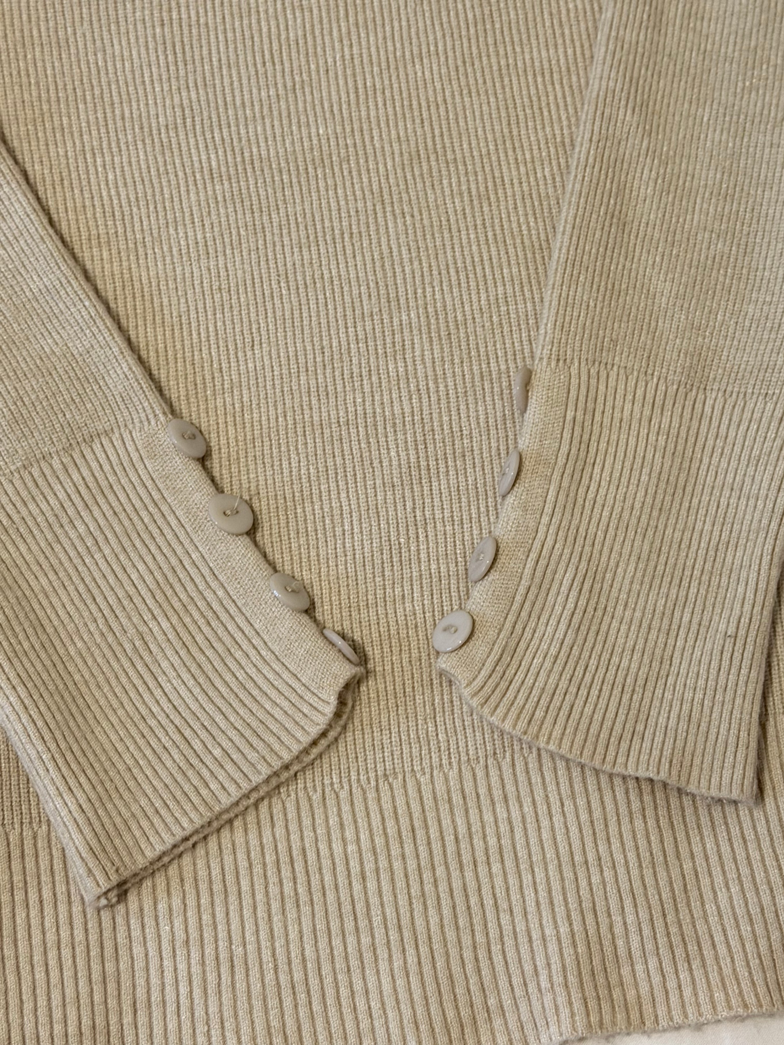 Women’s Beige Ribbed Knit Sweater – Button Cuffs - photo 4