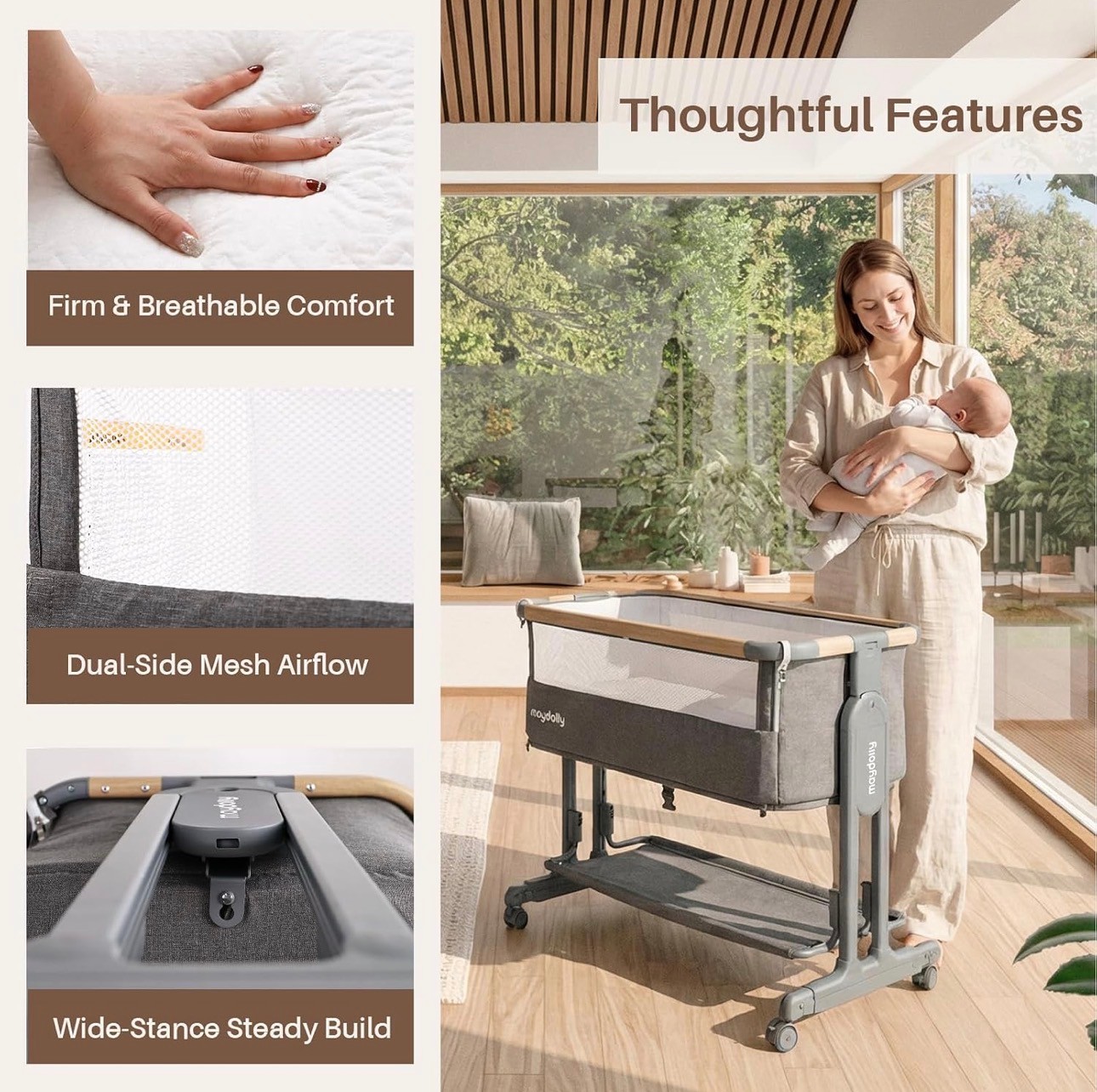 Baby Bassinet Bedside Crib 7-Height Adjustable Breathable Mesh - photo 5