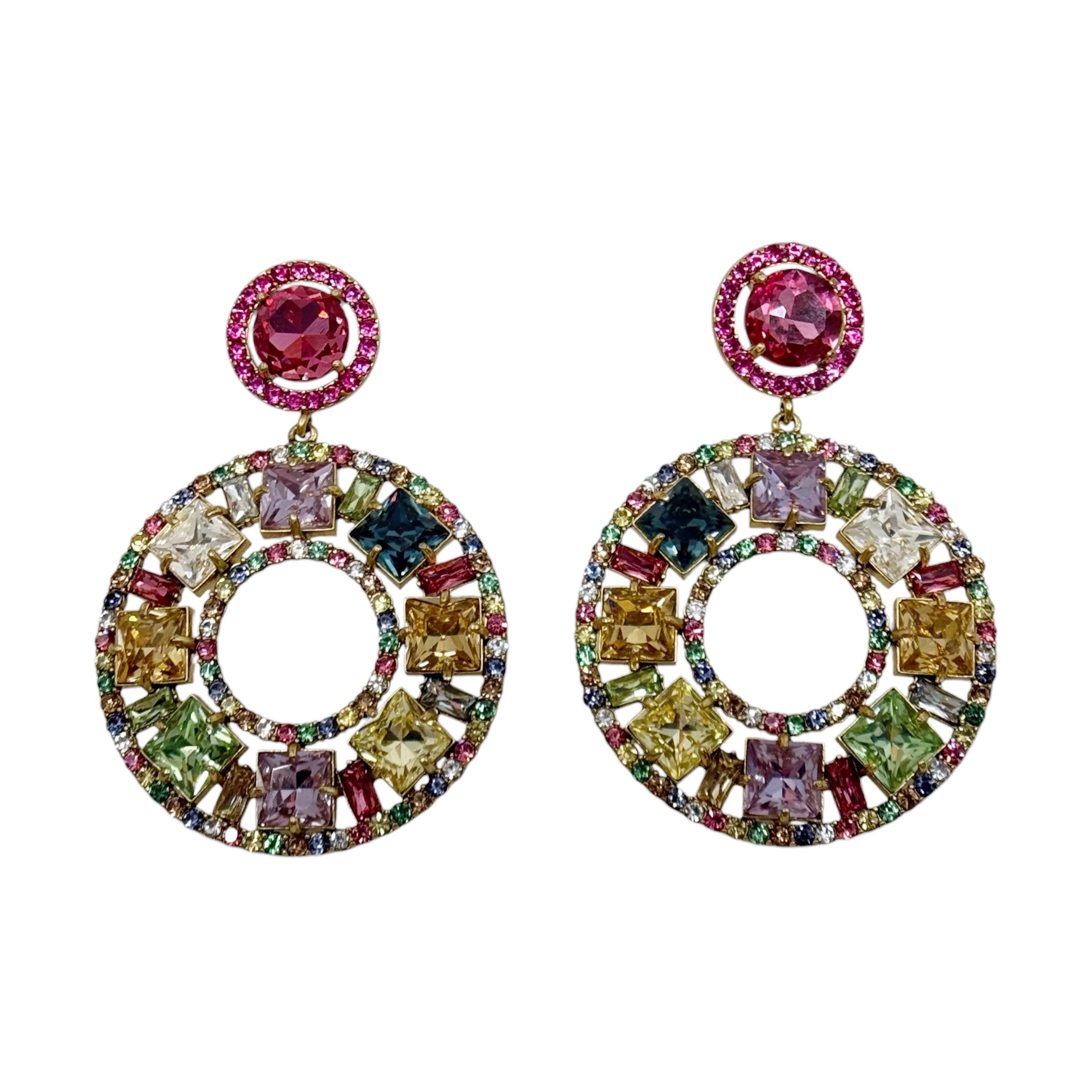 J.CREW gold tone rainbow rhinestone drop earrings - GM3002