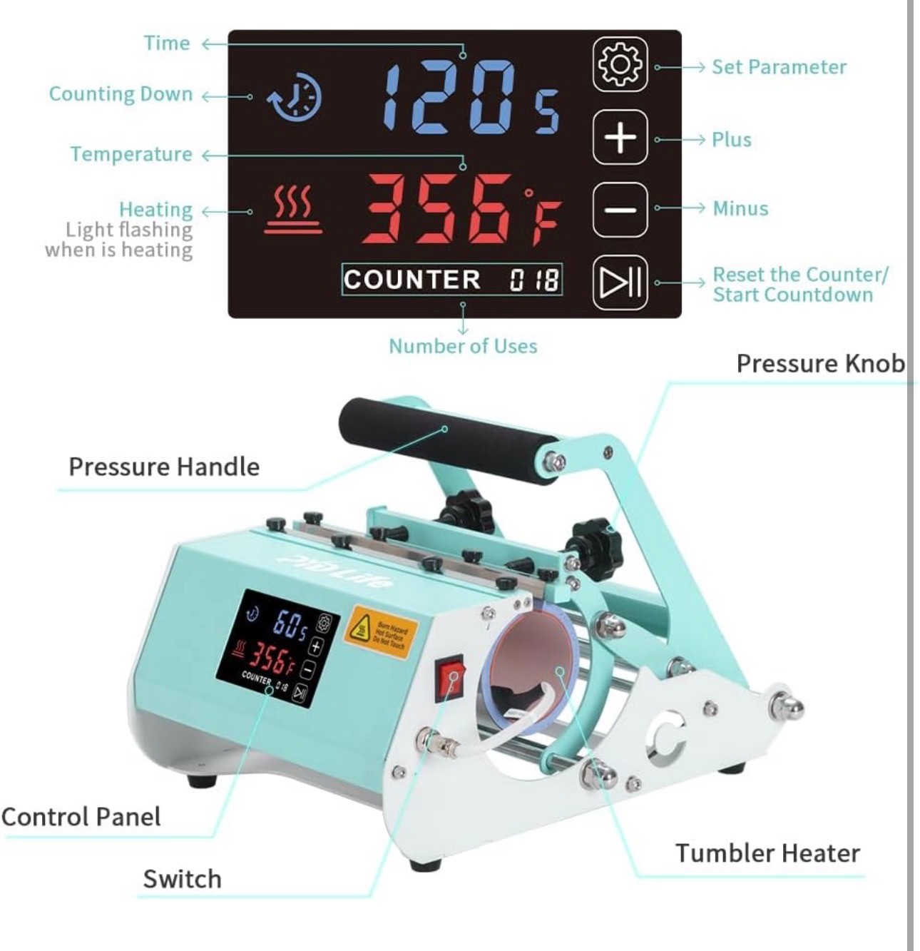 2 in 1 40 OZ Tumbler Heat Press Machine 110V Touch Screen Handle - photo 4