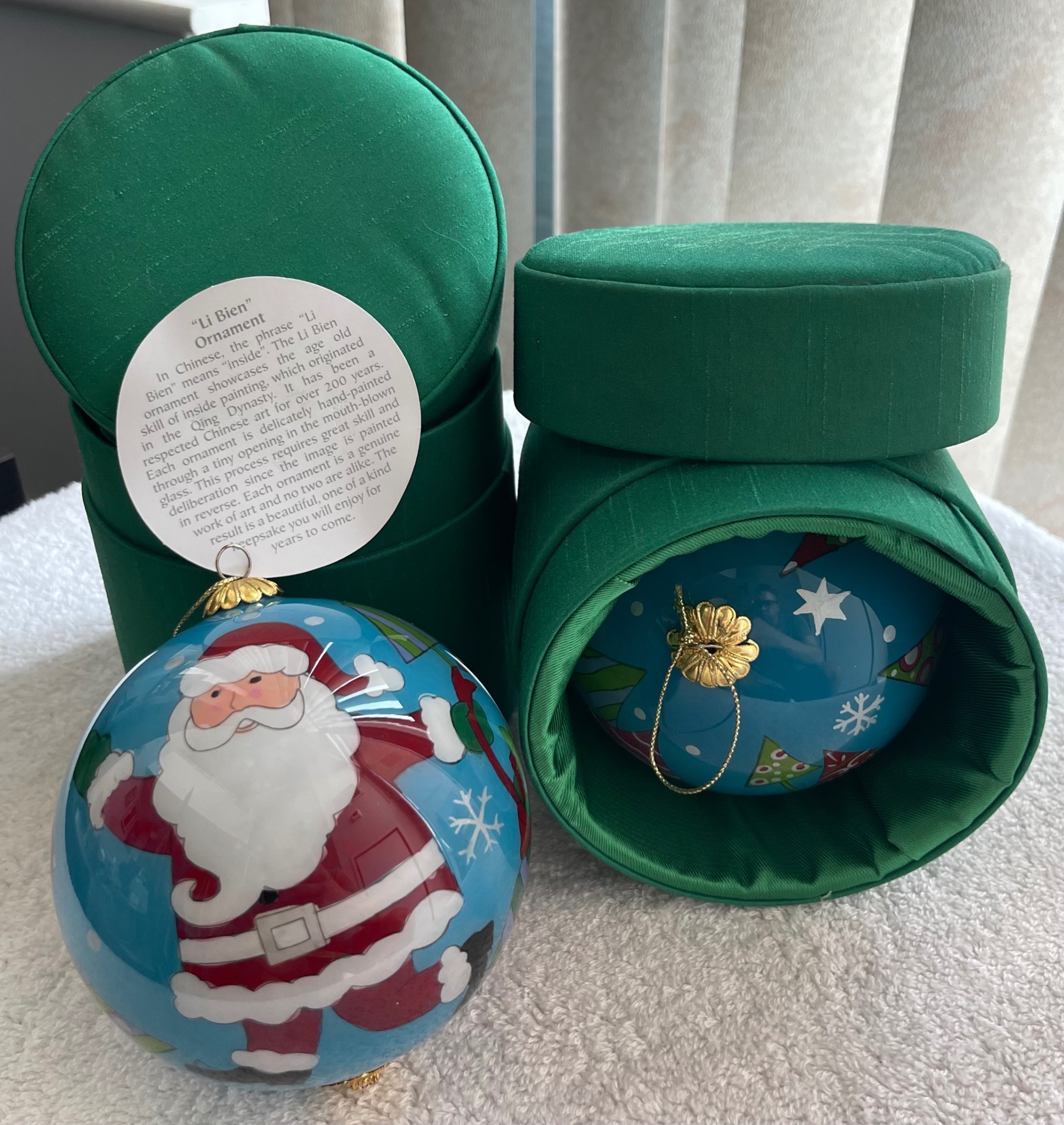 Pair 2007 Pier 1 Li Bien Hand-Painted Santa Ornaments 4" NIB