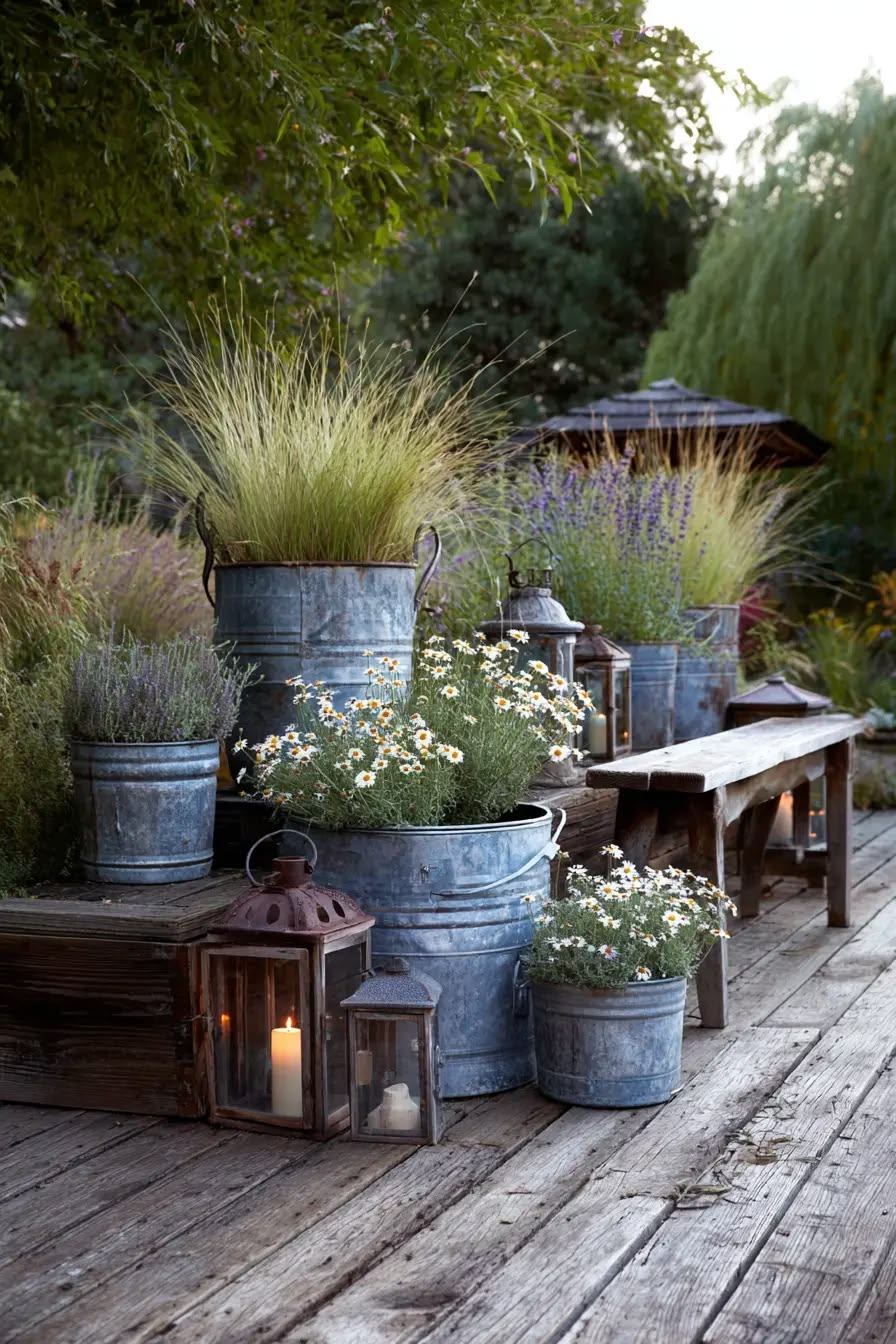 6 Vintage metal buckets