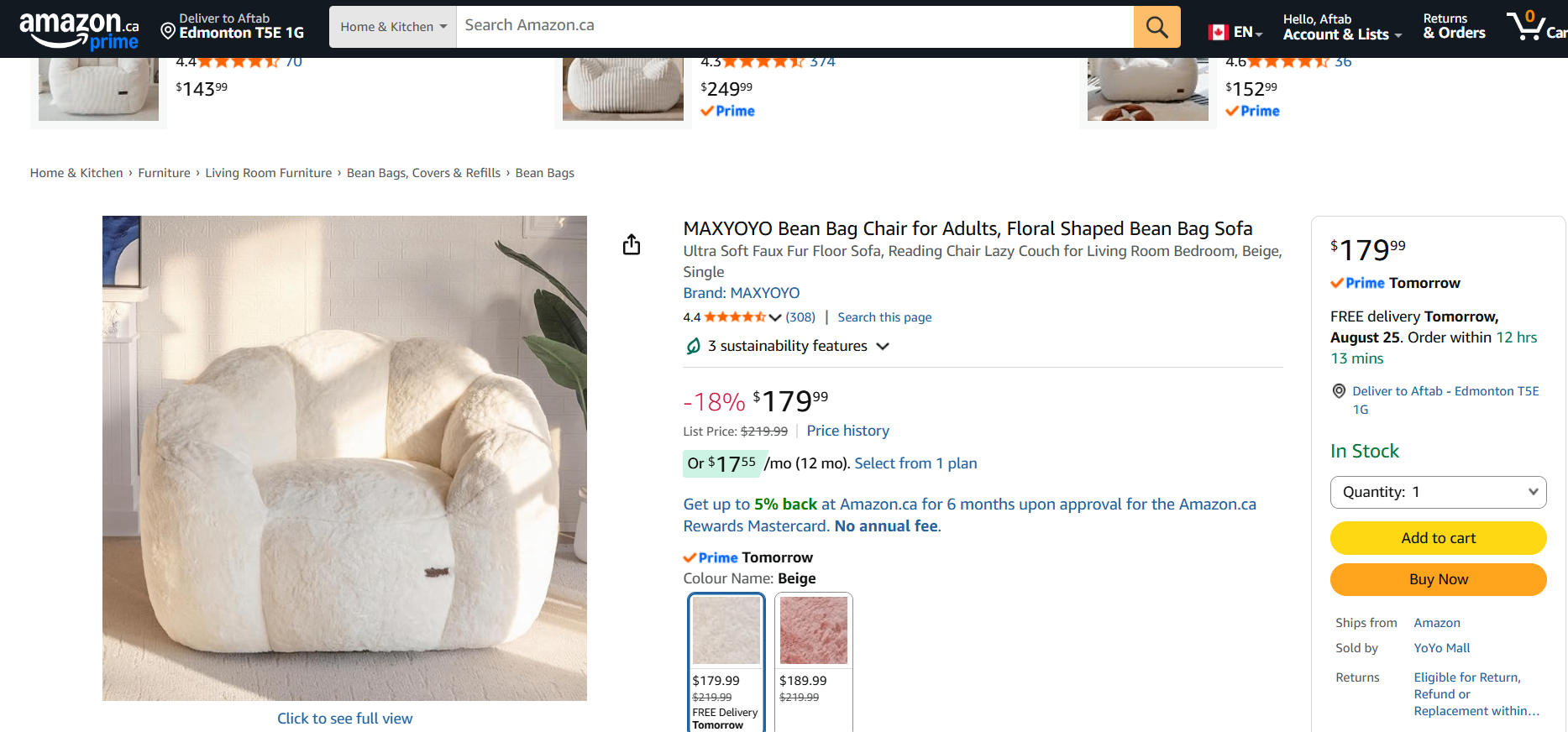 MAXOYO Floral Shaped Faux Fur Bean Bag Chair - Beige - photo 5