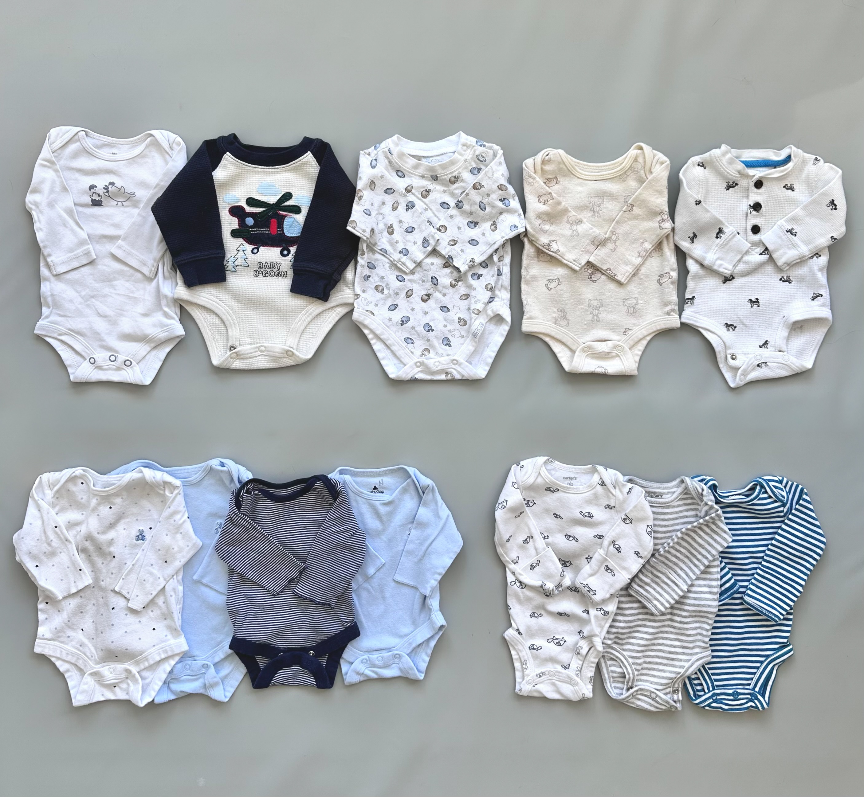 Baby Boy - Long Sleeve Bodysuits Bundle - Newborn 0-3 Months