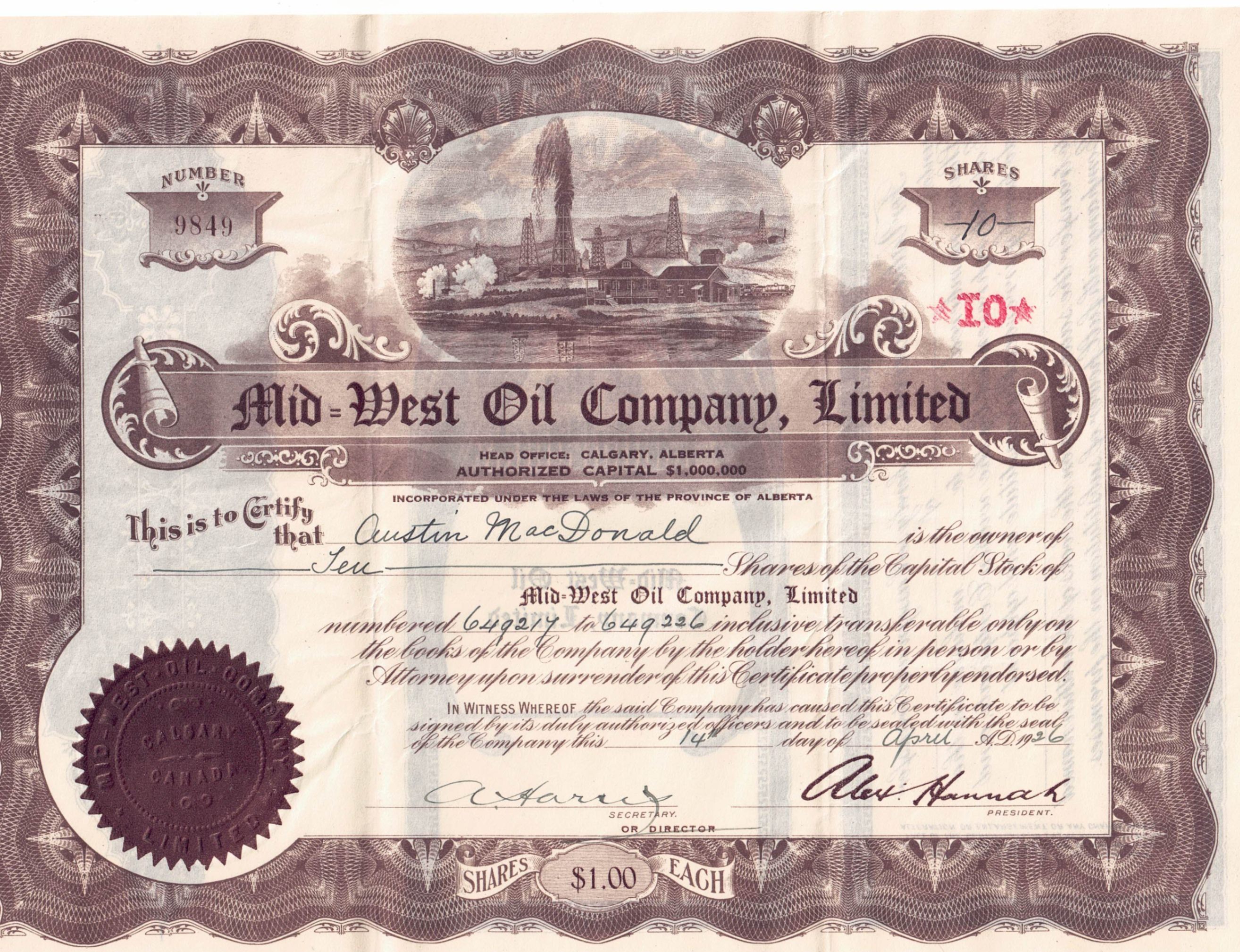 Vintage 1914–1926 Alberta Oil & Gas Stock Certificates  (13 Pcs) - photo 3