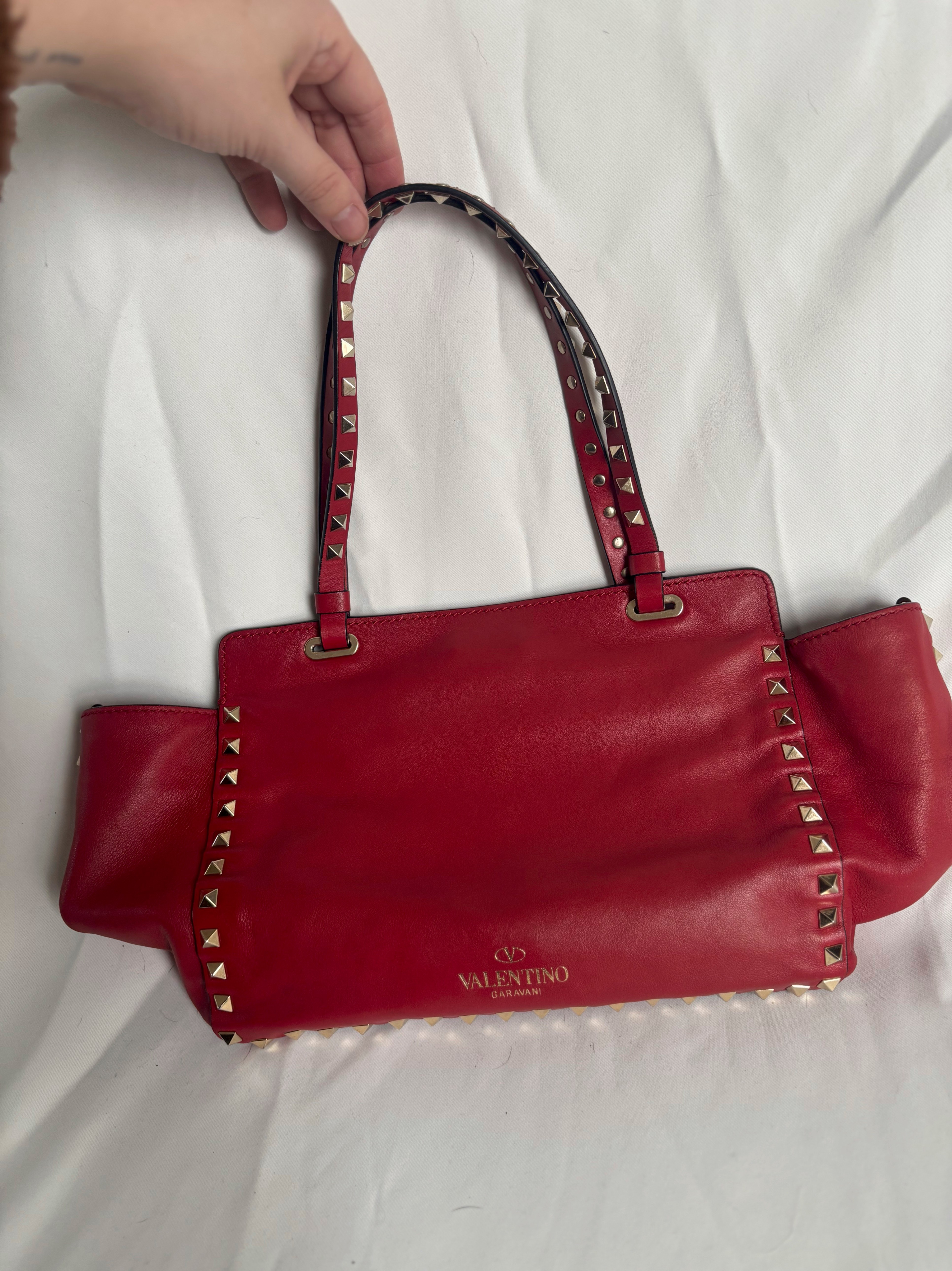 Authentic Valentino Red Rock Stud Tote Bag