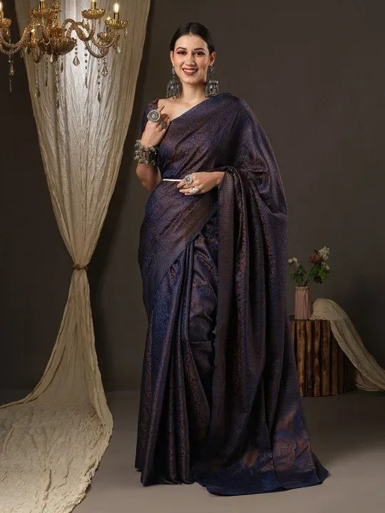 Women's Deep Blue Woven Saree