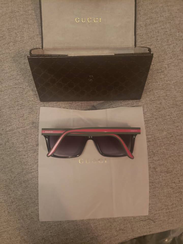 Gucci Sunglasses, Signature red/green arms. Unisex. Like new.