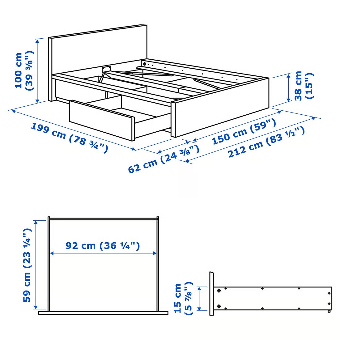 IKEA MALM Full/Double Bed Frame + 2 Storage Drawers – White - photo 2