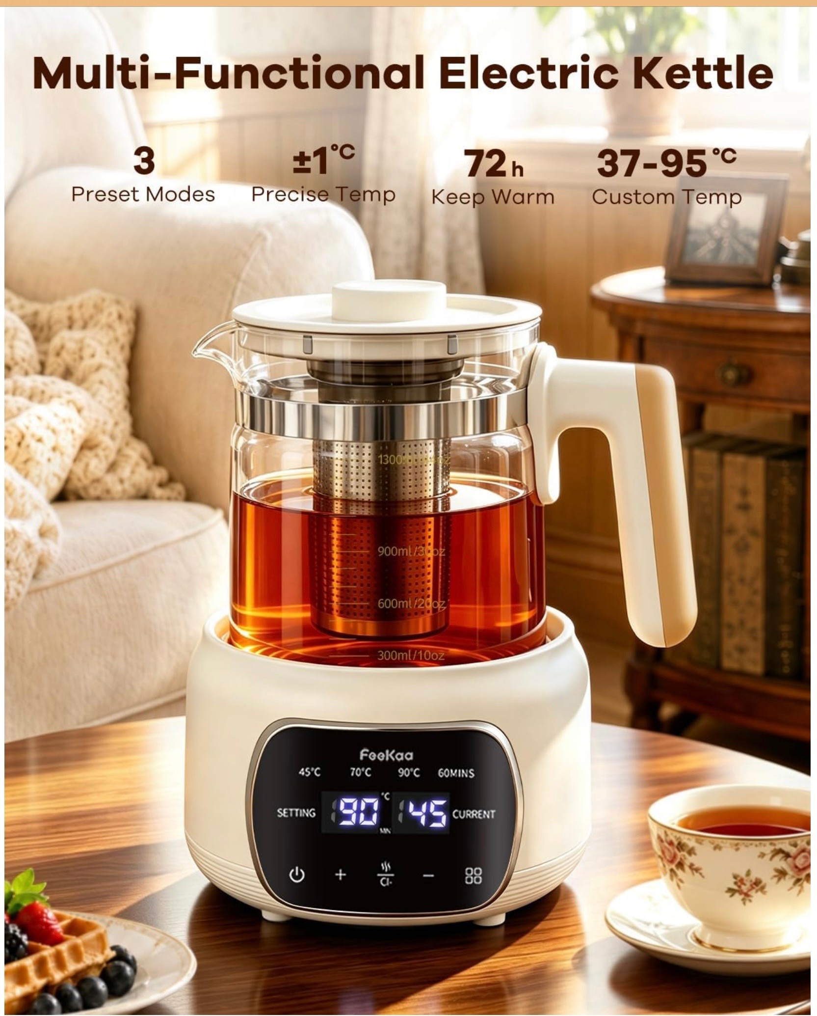 Feekaa Electric Kettle 1.3L with stainless steel infuser