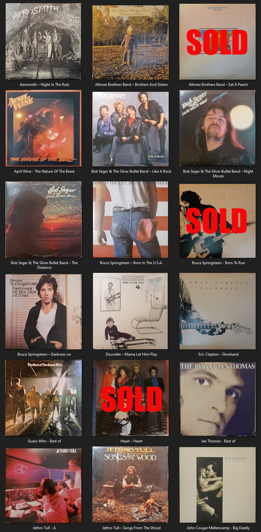 Rock music LP vinyl records for sale 1970's to 2010's