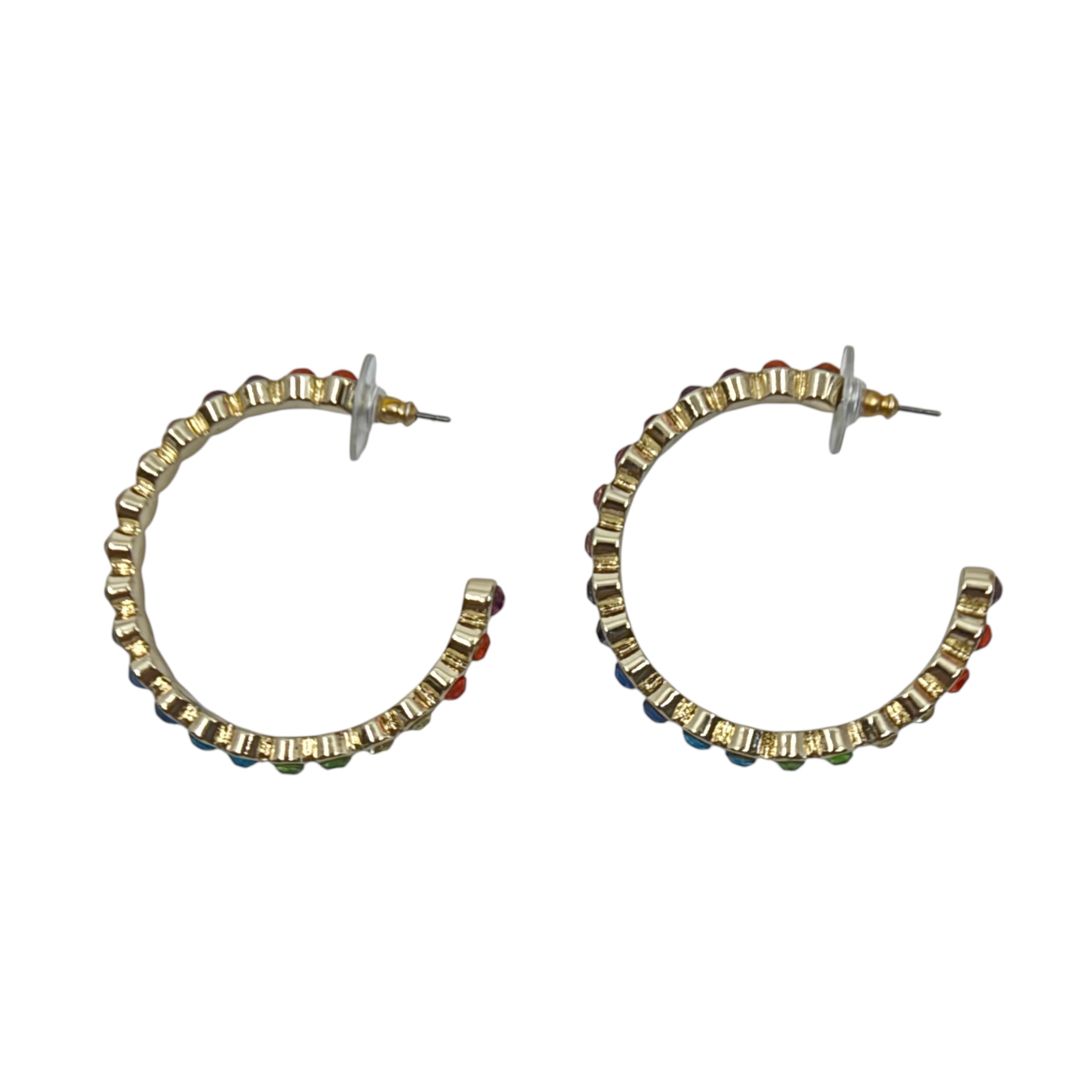 Gold tone rainbow rhinestone hoop earrings - photo 5