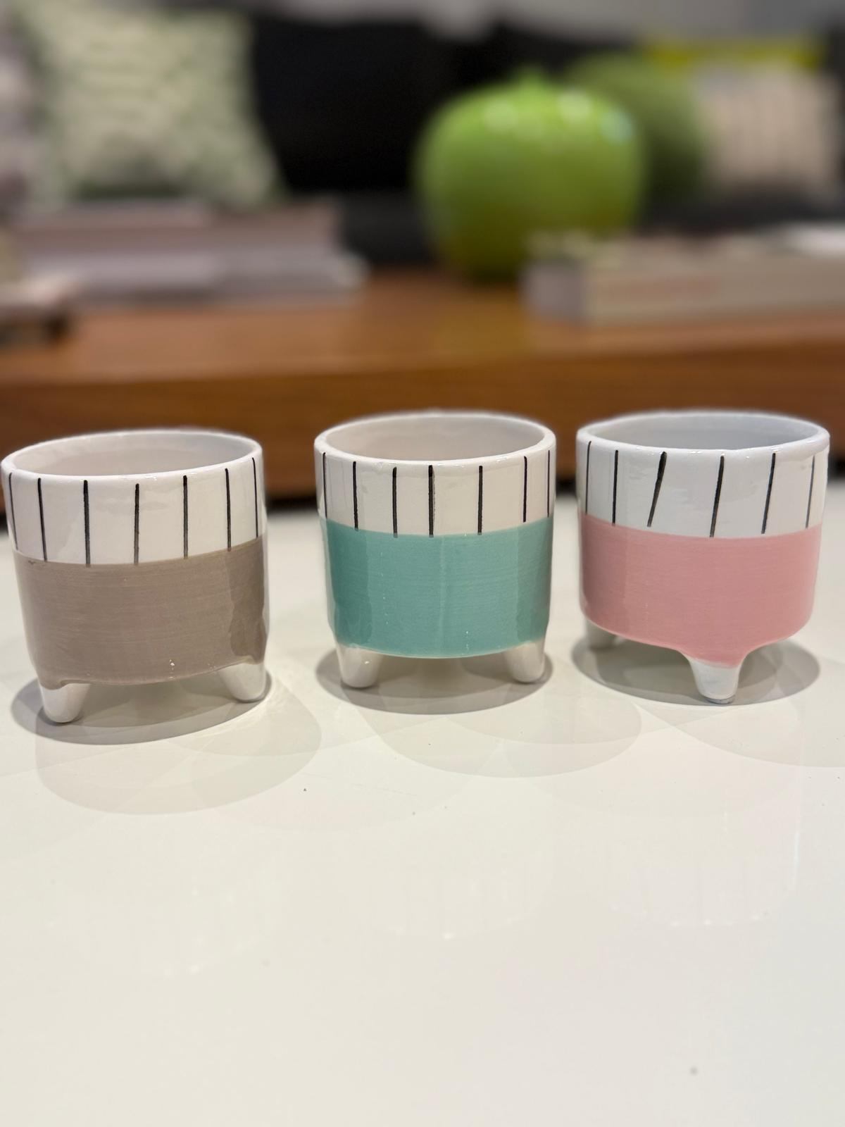 Set of 3 Decorative Ceramic Planters Pots
