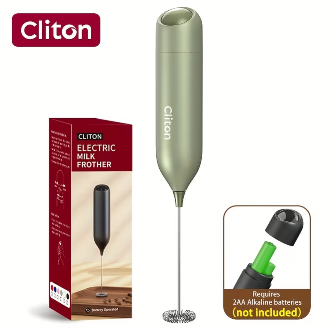 Olive Green Cliton Electric Milk Frother