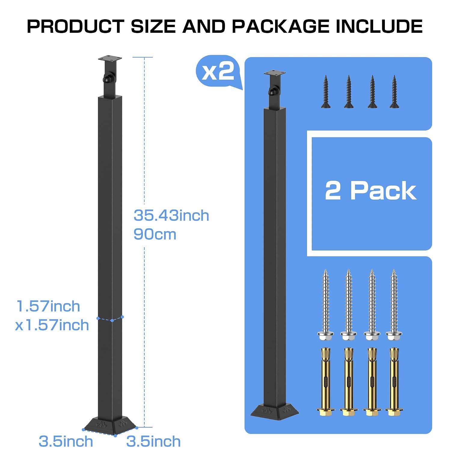 90cm Stair Railing Posts with 270° Bracket – Black – 2 Pack - photo 2