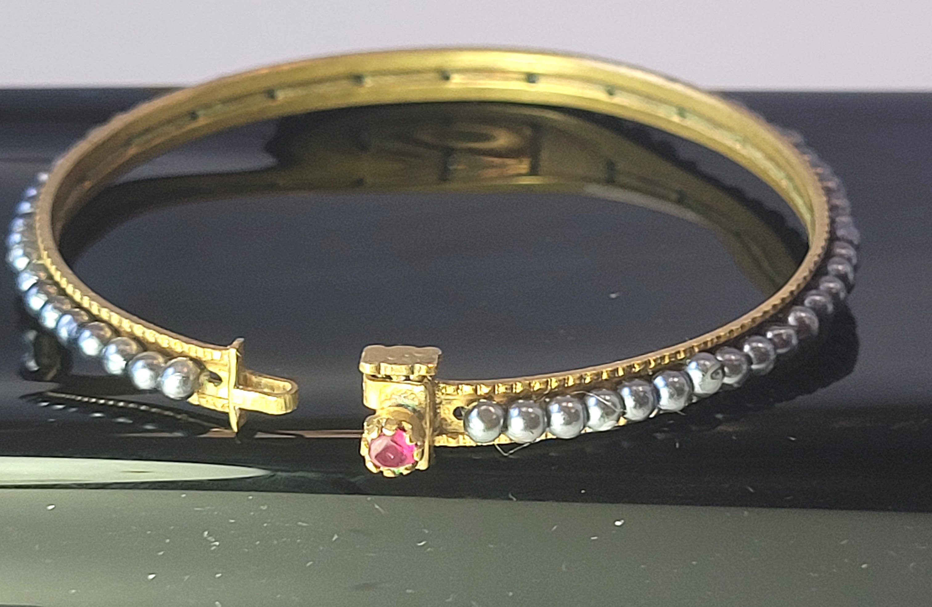 Sloan & Co Antique 1900 Ruby Red Glass Seed Pearl Hinge Bangle - photo 5