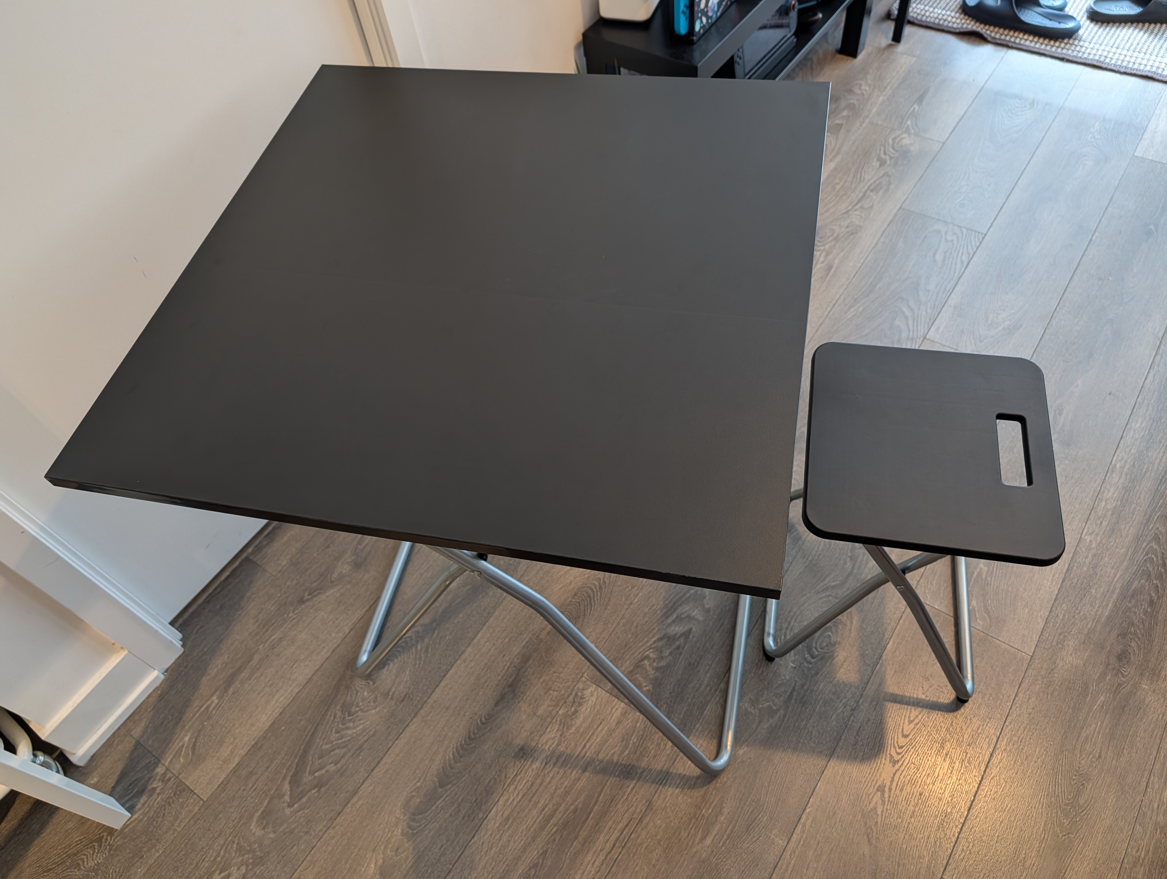 Folding Table + Folding Stool (Black & Silver Frame)