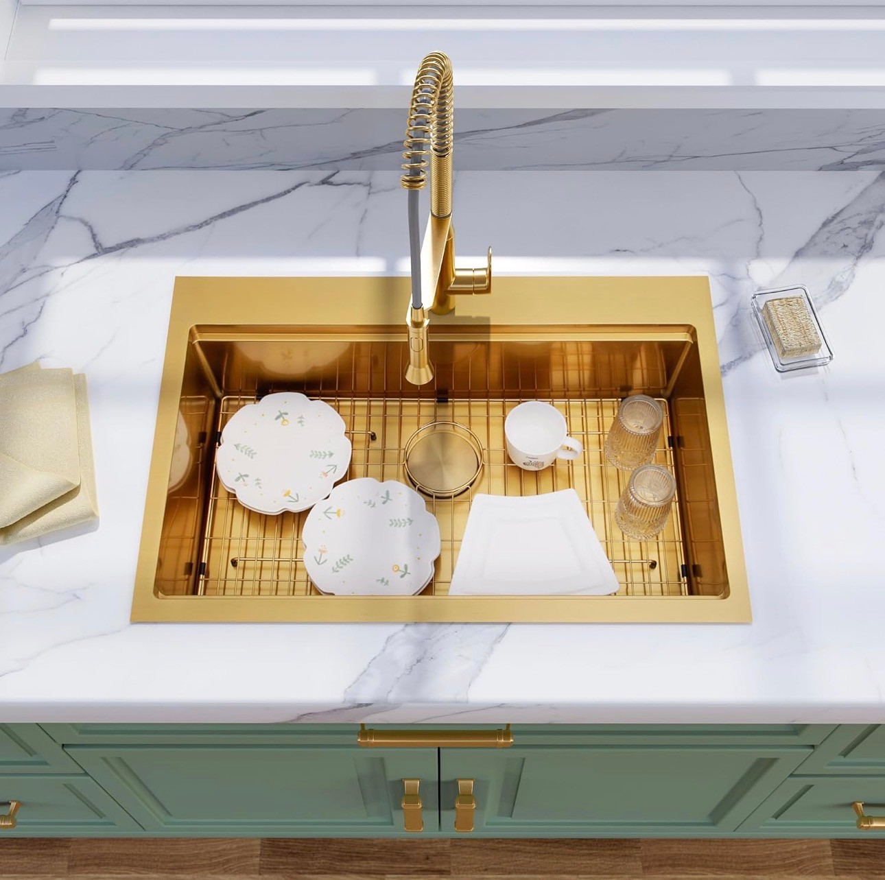 Gold Kitchen Sink 304 Stainless Steel 33"x22"x9" Single Bowl