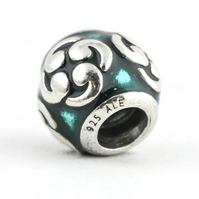 Sterling Silver & Green Enamel Pandora Charm Bead