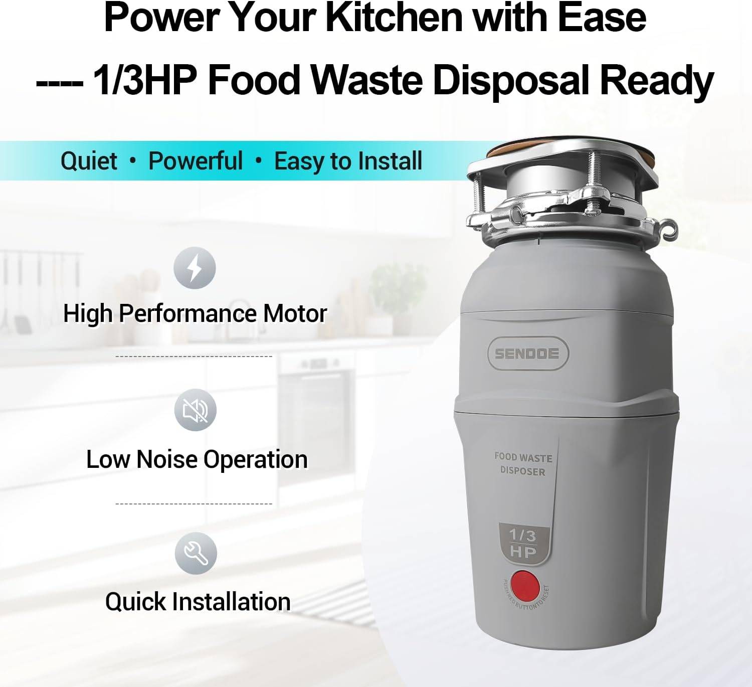 Food Waste Disposer C26, 1/3HP Garbage Disposal - photo 3