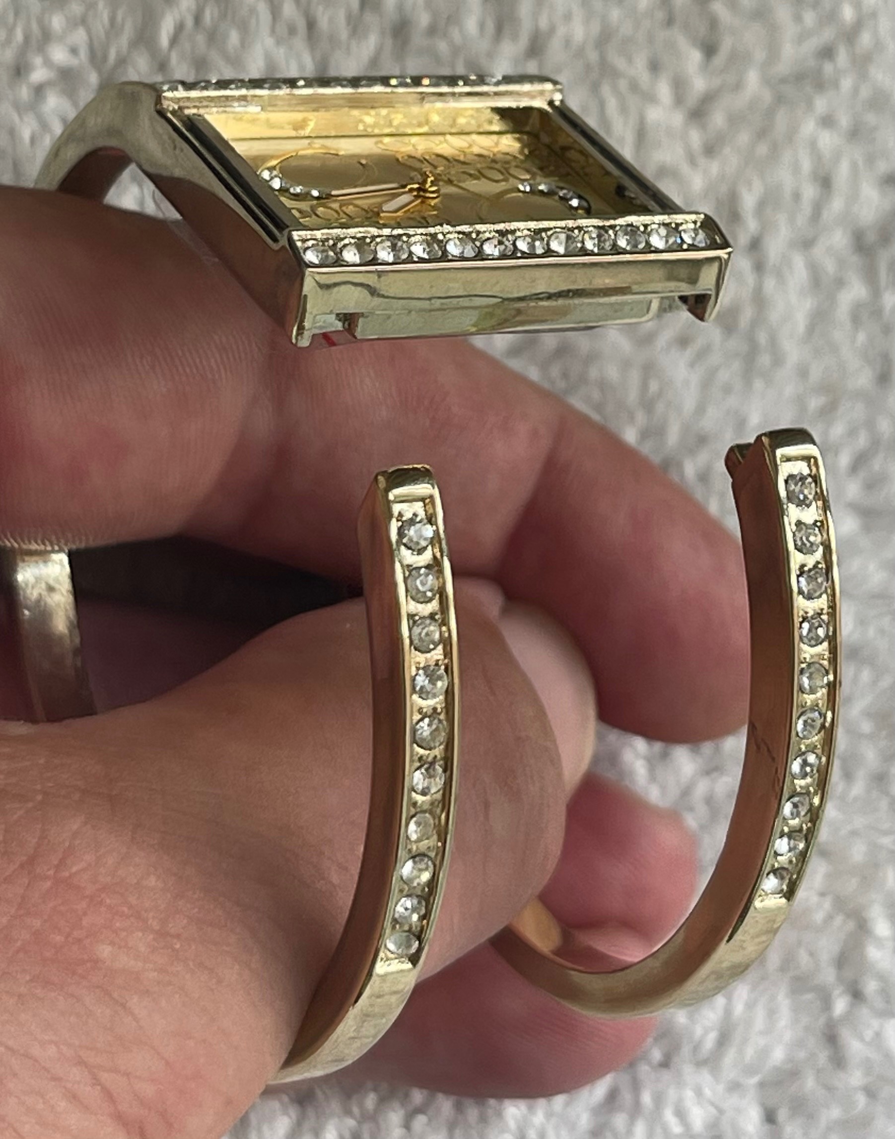Vintage Y2K Gold Crystal Monogram Cuff Watch (No Battery) - photo 4