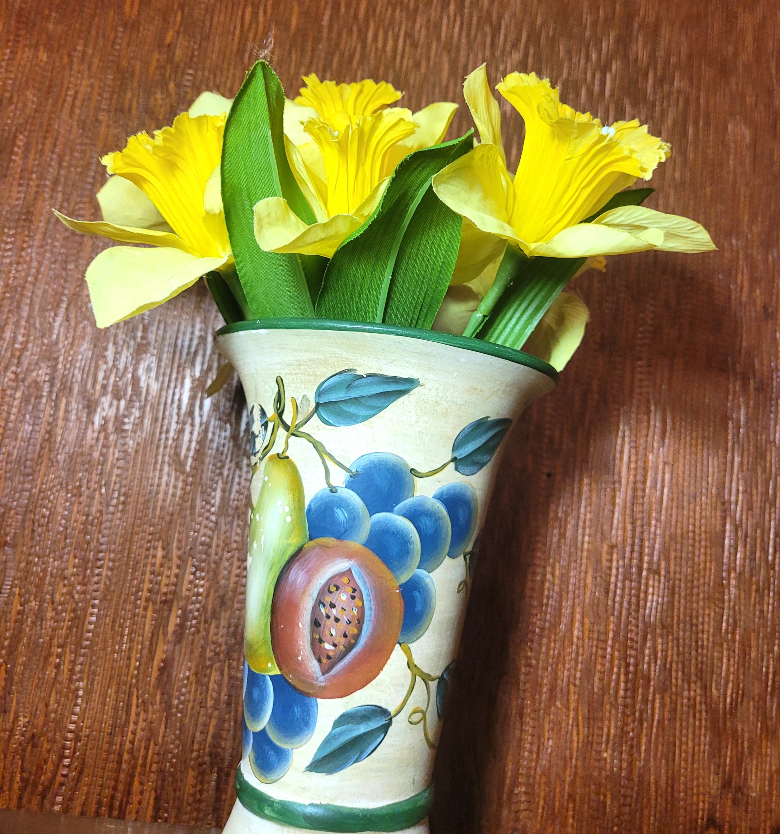Circa 1990s Italian Style Hand Painted Tuscan Fruit Ceramic Vase - photo 2
