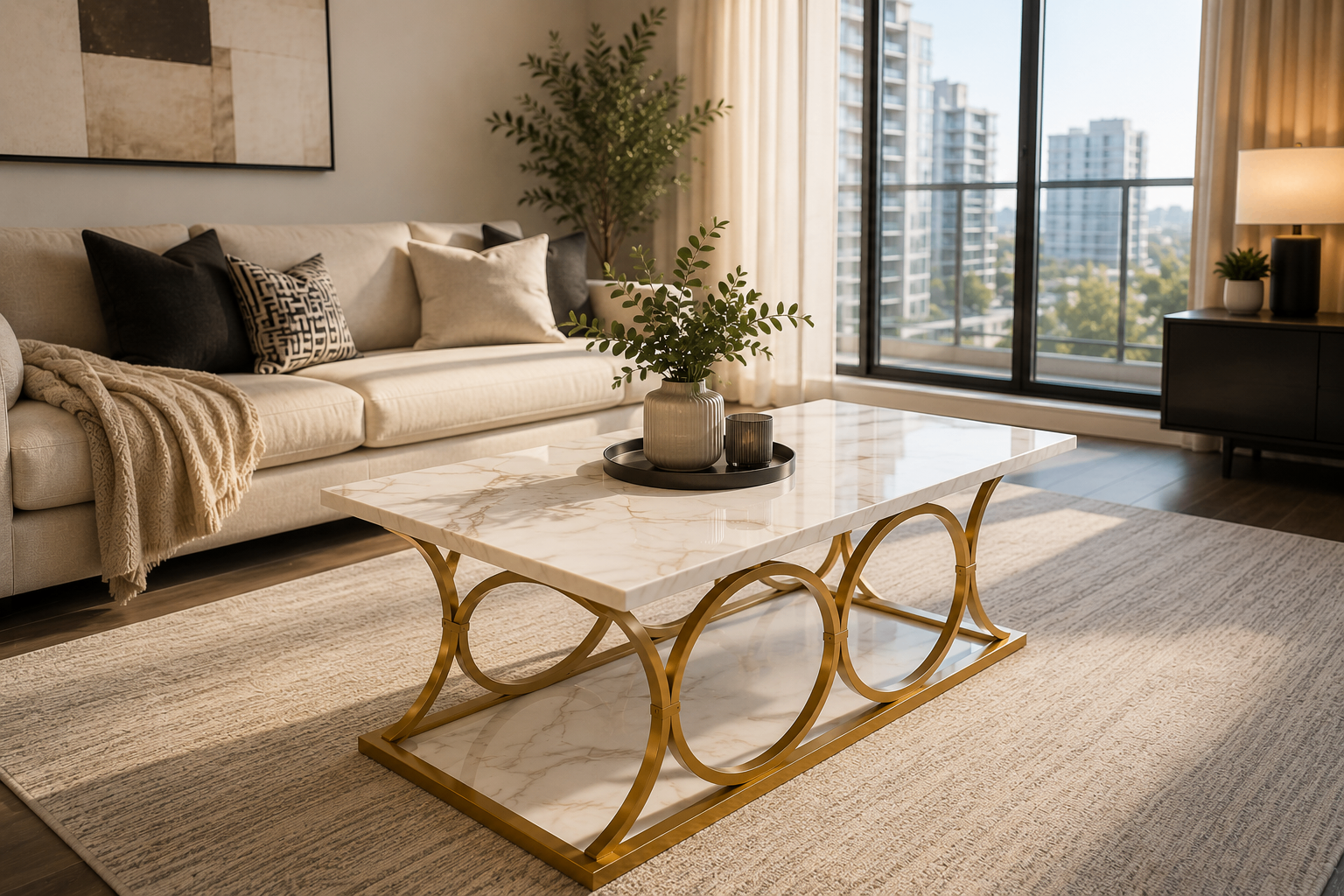 Modern White Marble Look Coffee Table
