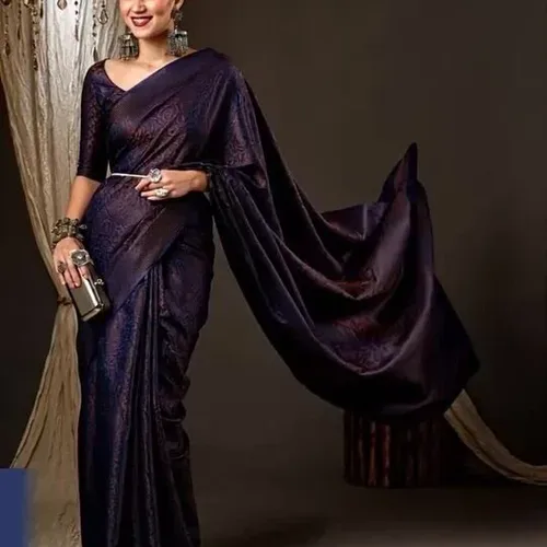 Women's Deep Blue Woven Saree - photo 3