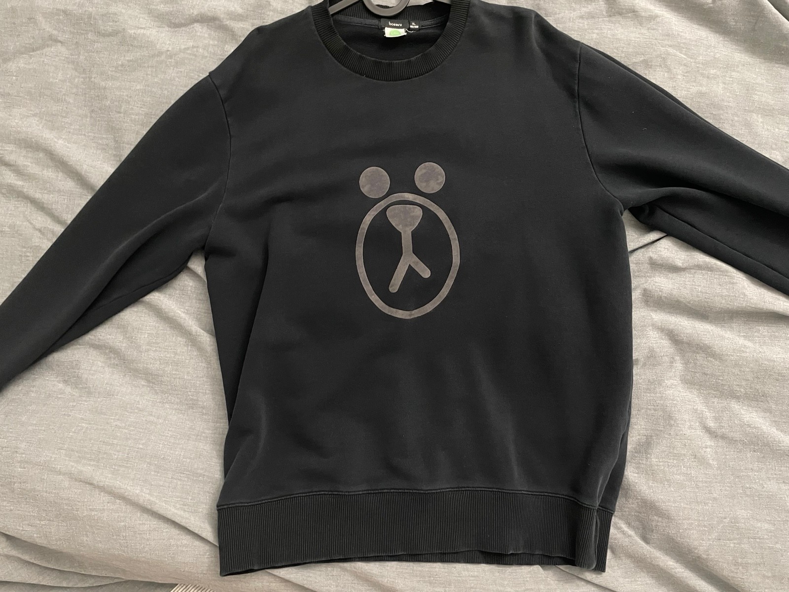 Black Crewneck Sweatshirt with Bear Graphic