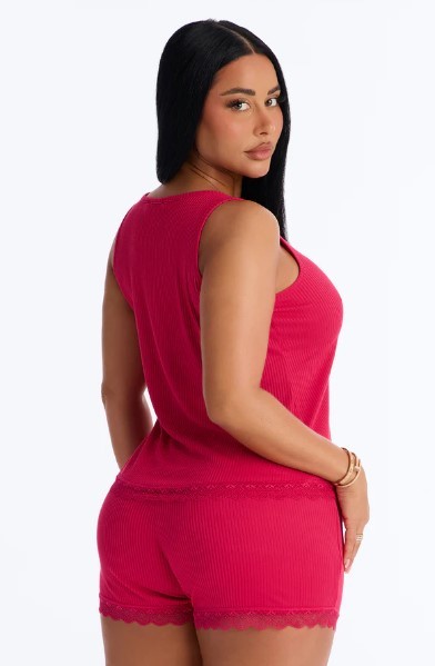 FashionNova-Dream Come True Ribbed Tank PJ Short Set-Medium