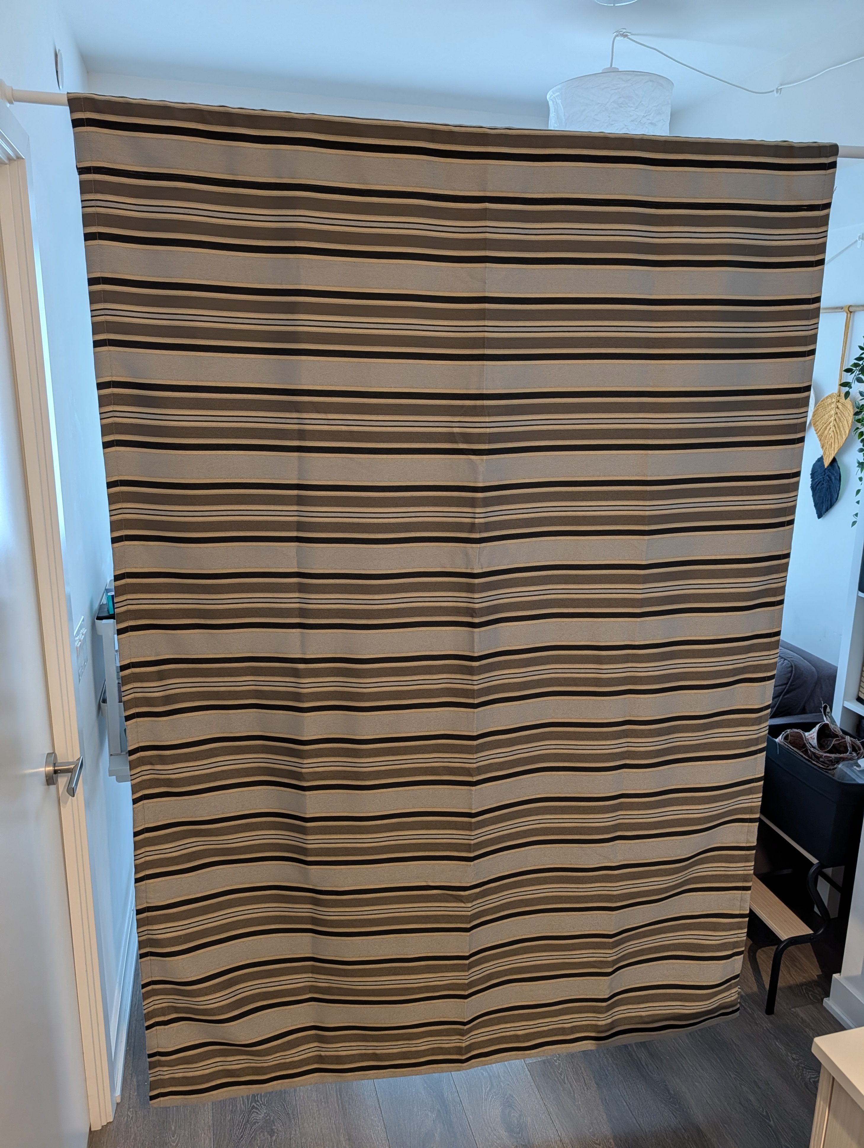 Pair of Striped Curtains with Tiebacks + Adjustable Tension Rod - photo 3
