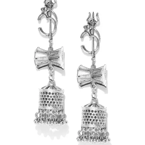 Silver Tone Om Damru Earrings - photo 3