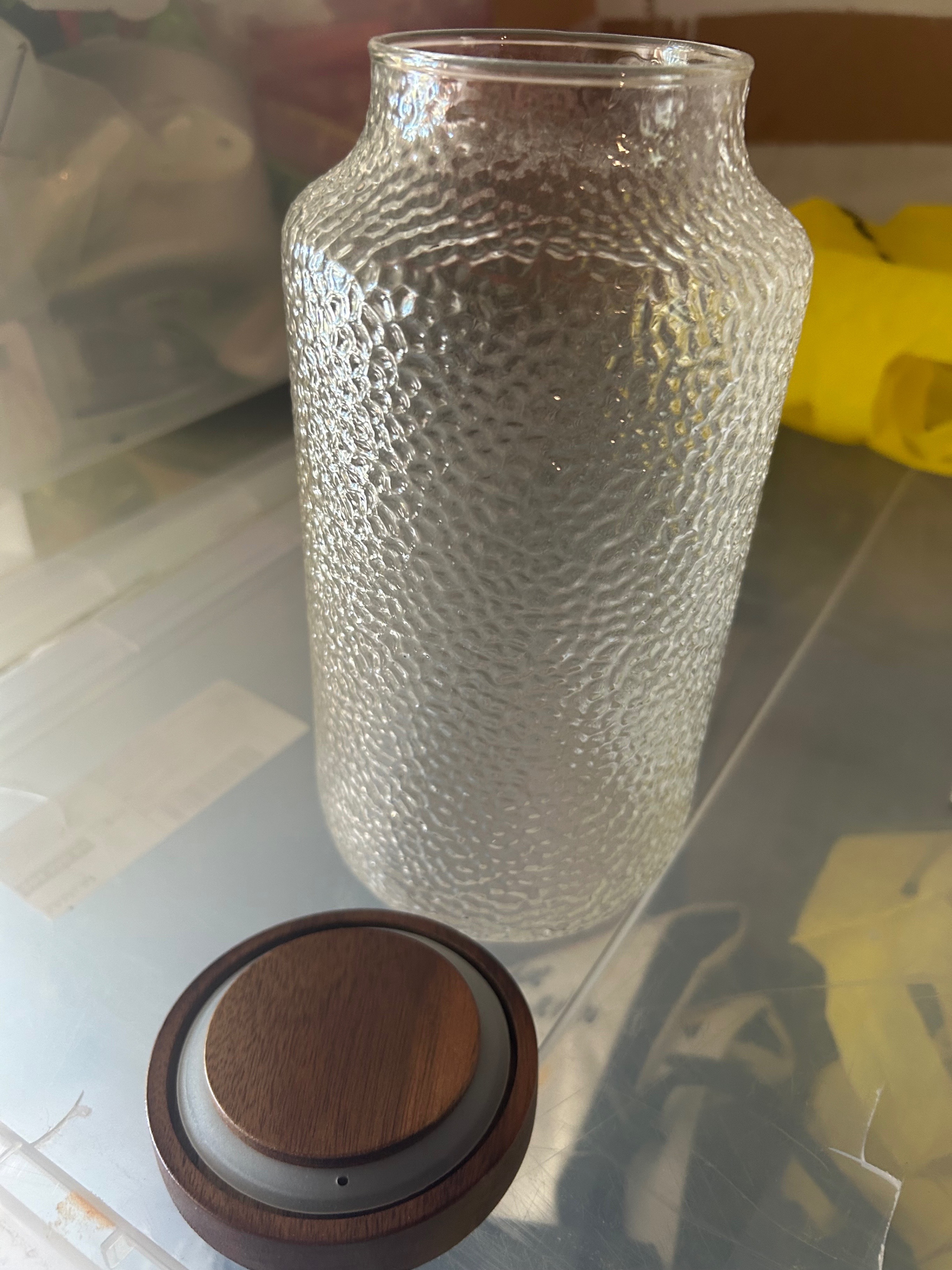 Textured Glass Storage Jar, Walnut Lid - photo 4