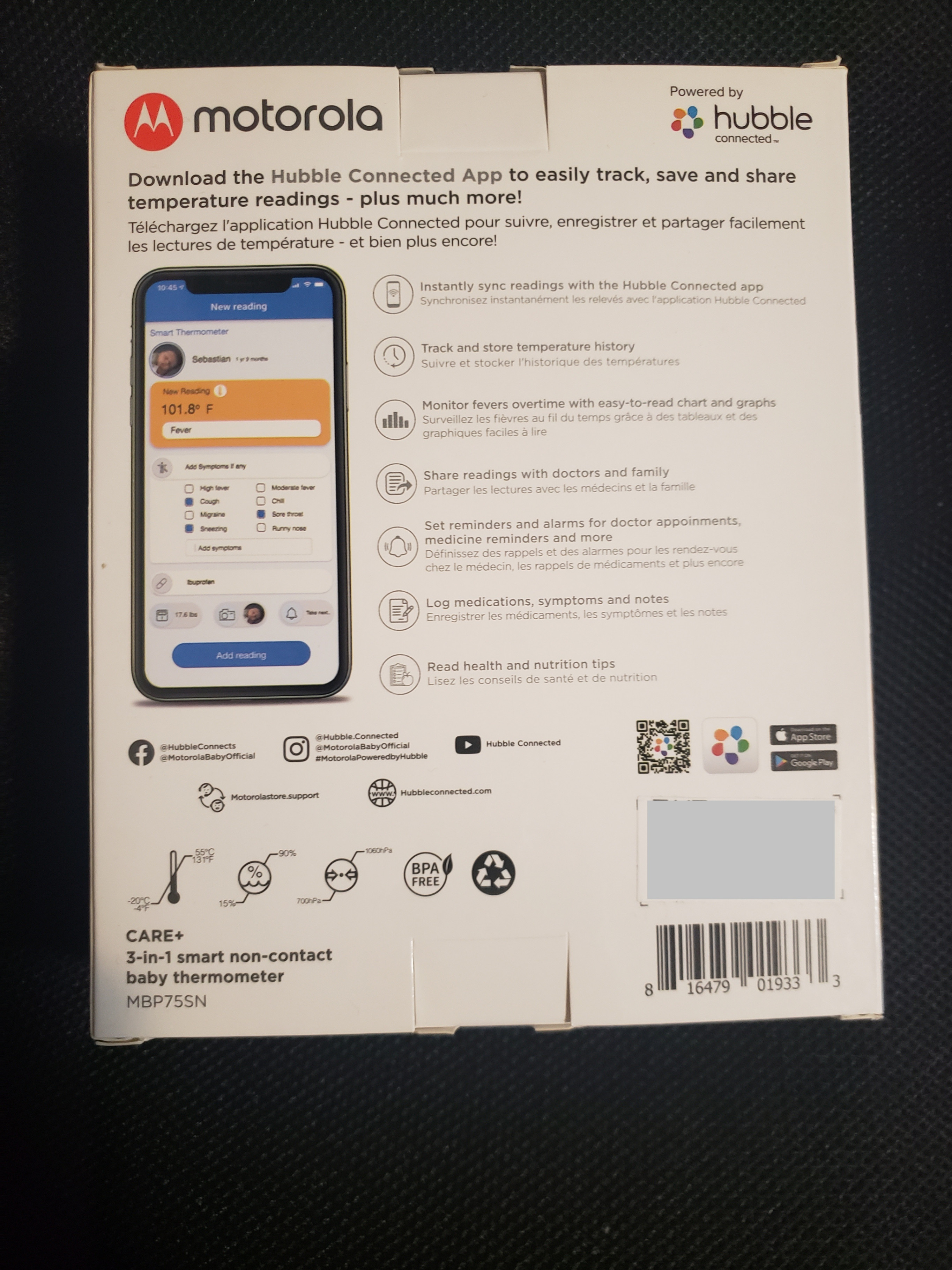 Motorola Care+ 3 In 1 Smart Non-Contact Baby Thermometer. NIB - photo 2