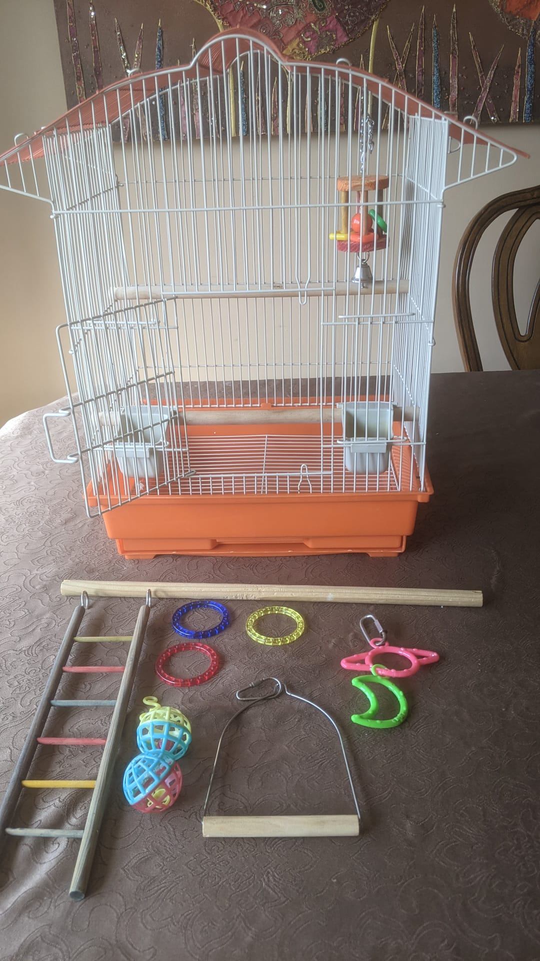Budgie Cage Setup with 2 Perches, 2 Bowls and toys
