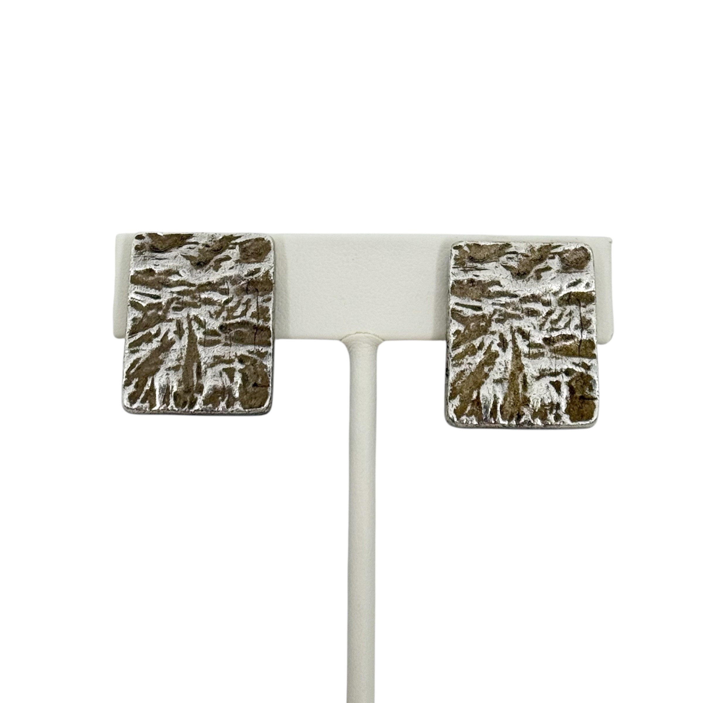 Vintage silver tone brutalist clip on earrings - GM3003 - photo 2