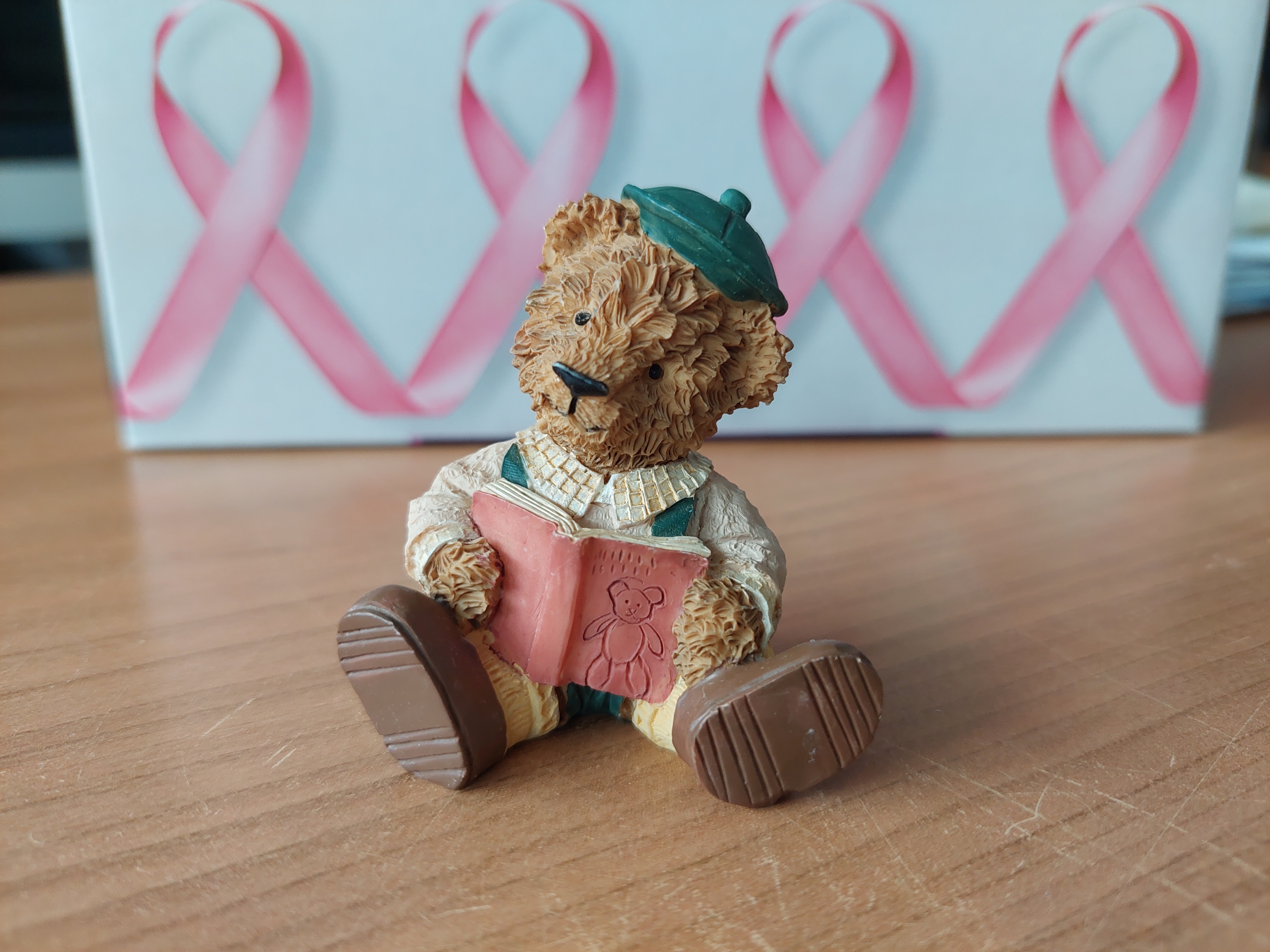 Vintage Book Reading Teddy Bear Figurine