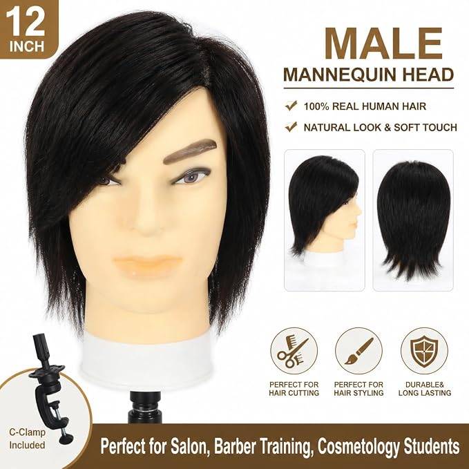 NEW~ 12" Human Hair Mannequin Head with Stand - photo 2