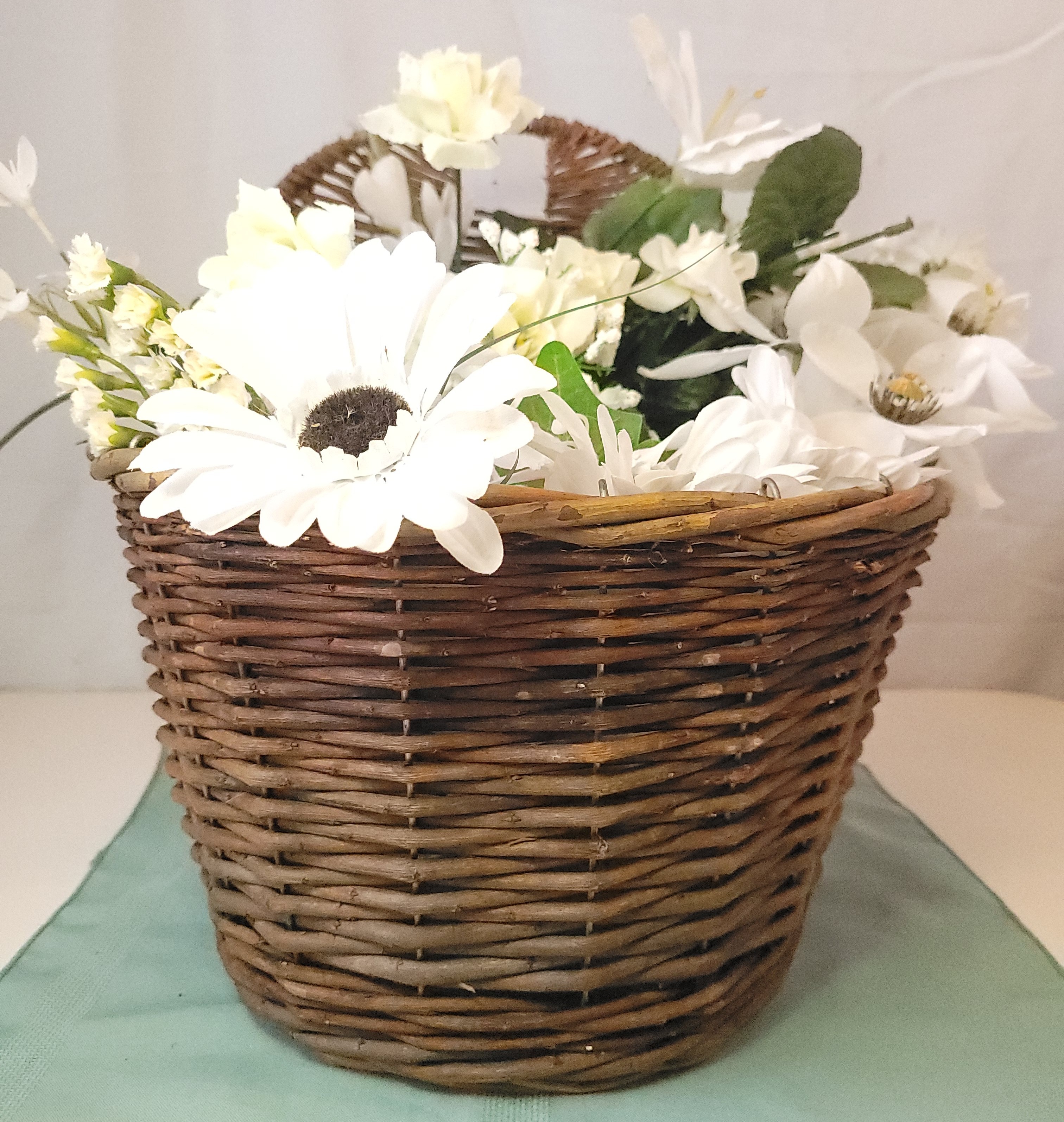 1990s Wicker Wall Hanging Pocket Faux Flowers - photo 3