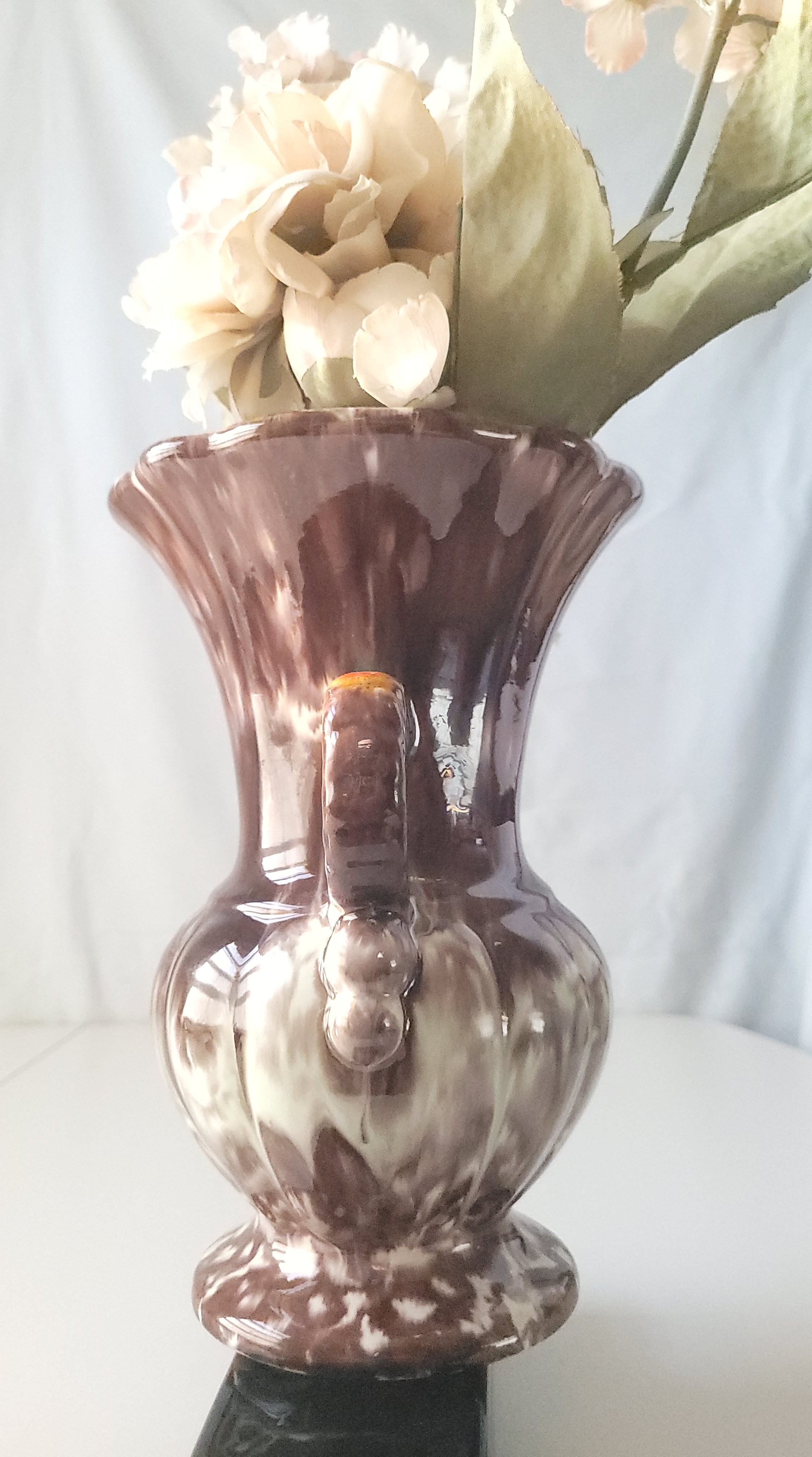 1970 Double Handled Drip Glaze Ceramic Vase Floral Arrangement - photo 4