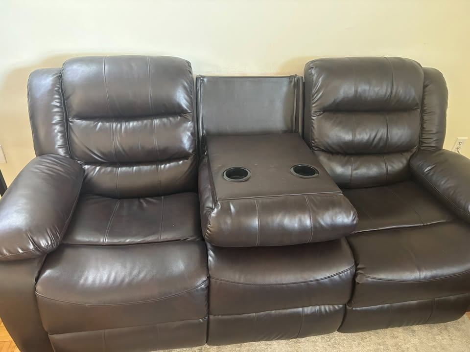 Dark Brown Faux leather reclining Sofa set - photo 5