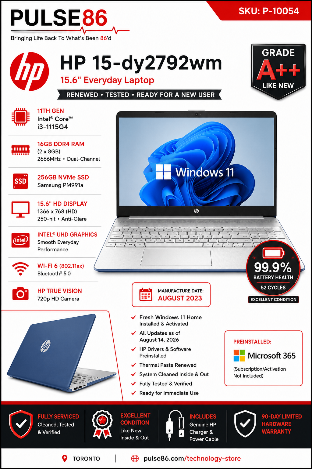 HP 15-dy2792wm 15.6" Laptop i3-1115G4 16GB RAM 256GB NVMe Win 11