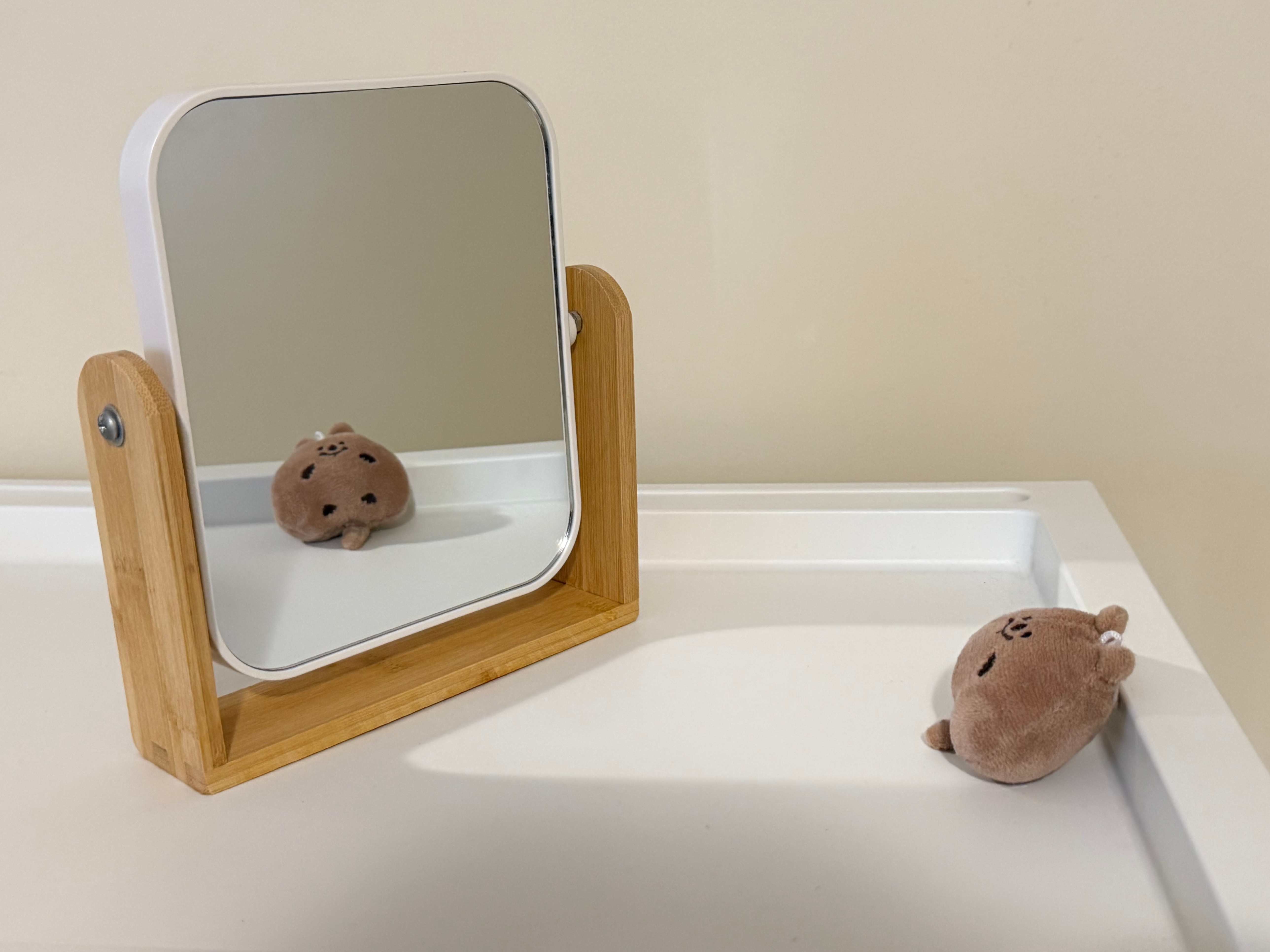 Double-Sided Vanity Mirror with Bamboo Stand