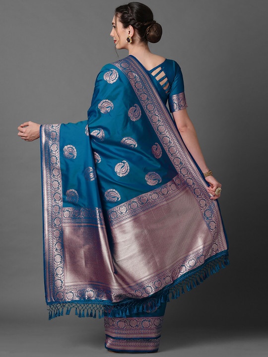 Blue Kanjeevaram Silk Saree with Blouse - photo 3