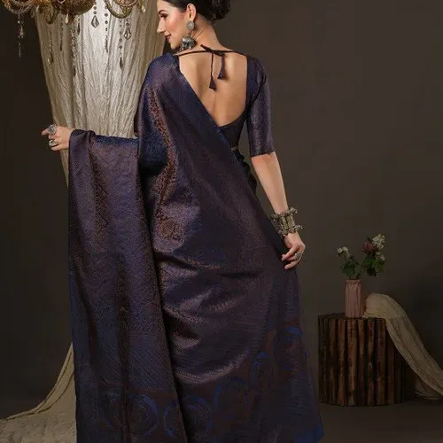 Women's Deep Blue Woven Saree - photo 2