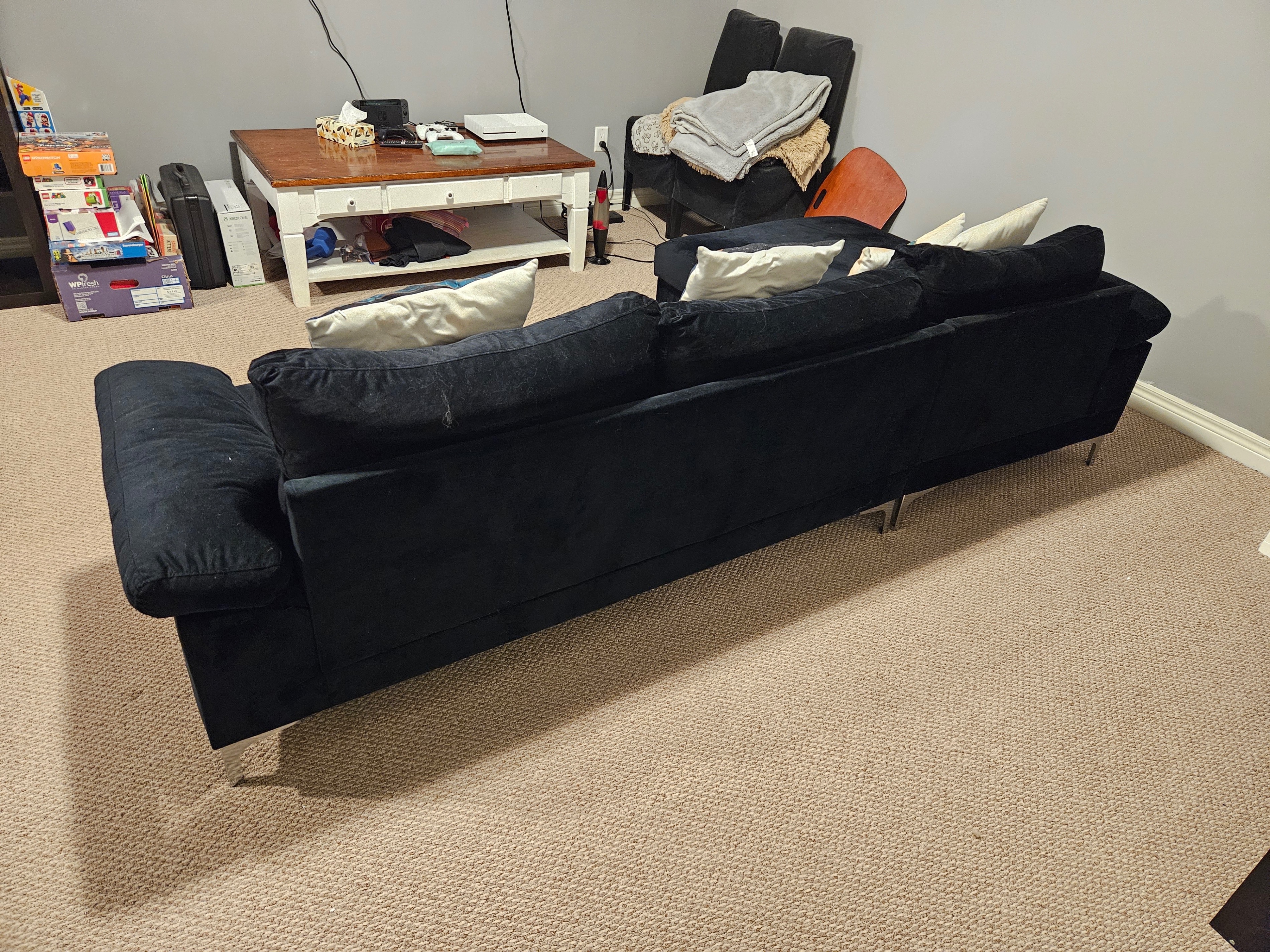 Black Velvet Sectional Sofa with Chaise - photo 4